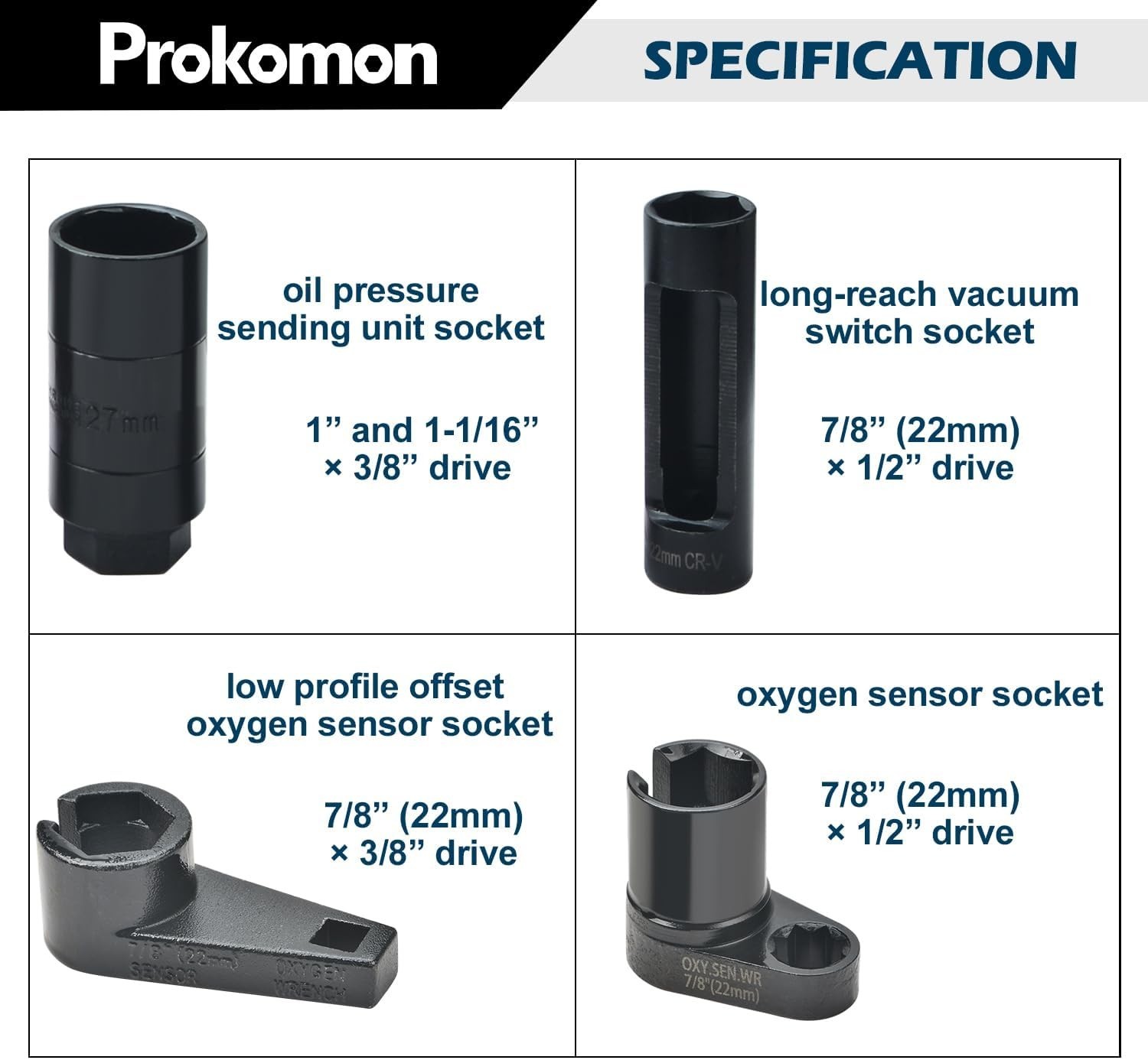 10pc O2 Oxygen Sensor Socket Wrench Removal Tool 3/8″ 1/2″ Drive x 7/8″ 22mm Set