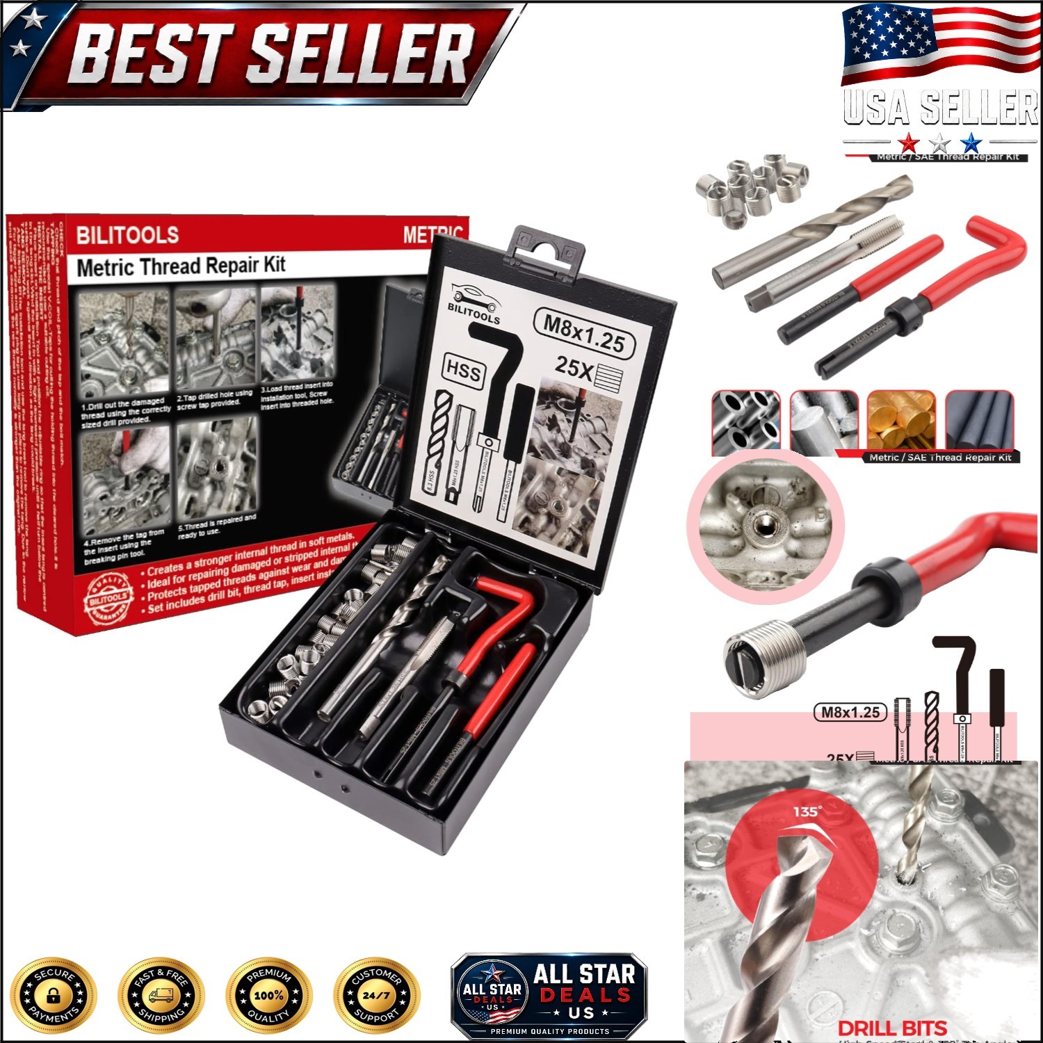 HSS Drill M8x1.25 Helicoil Repair Kit – High Torque Solution for Damaged Threads