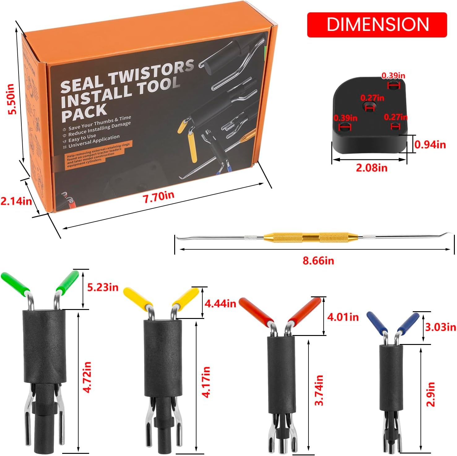 U-Cup Seal Installation Tool Set for Hydraulic Cylinders 20mm-165mm w/Seal Pick