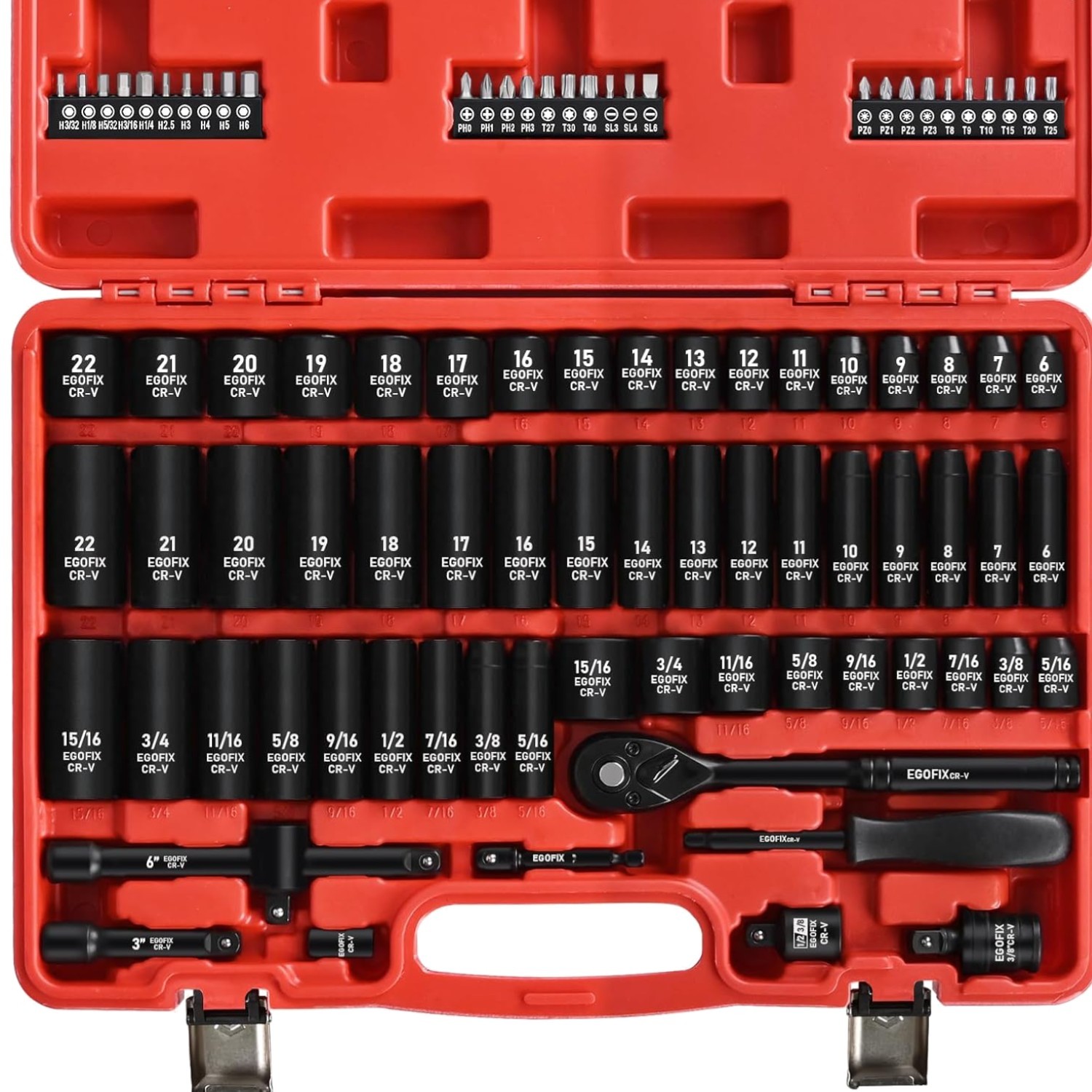 3/8″ Drive Impact Socket Set, 90 Piece Metric Socket 6-22mm and Standard SAE …
