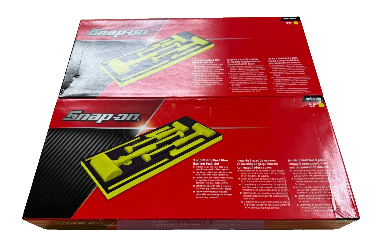 Snap-on Tools NEW 6pc HI VIZ YELLOW Dead Blow Hammer Set w/ PRO-FI Foam HBFE6FHV
