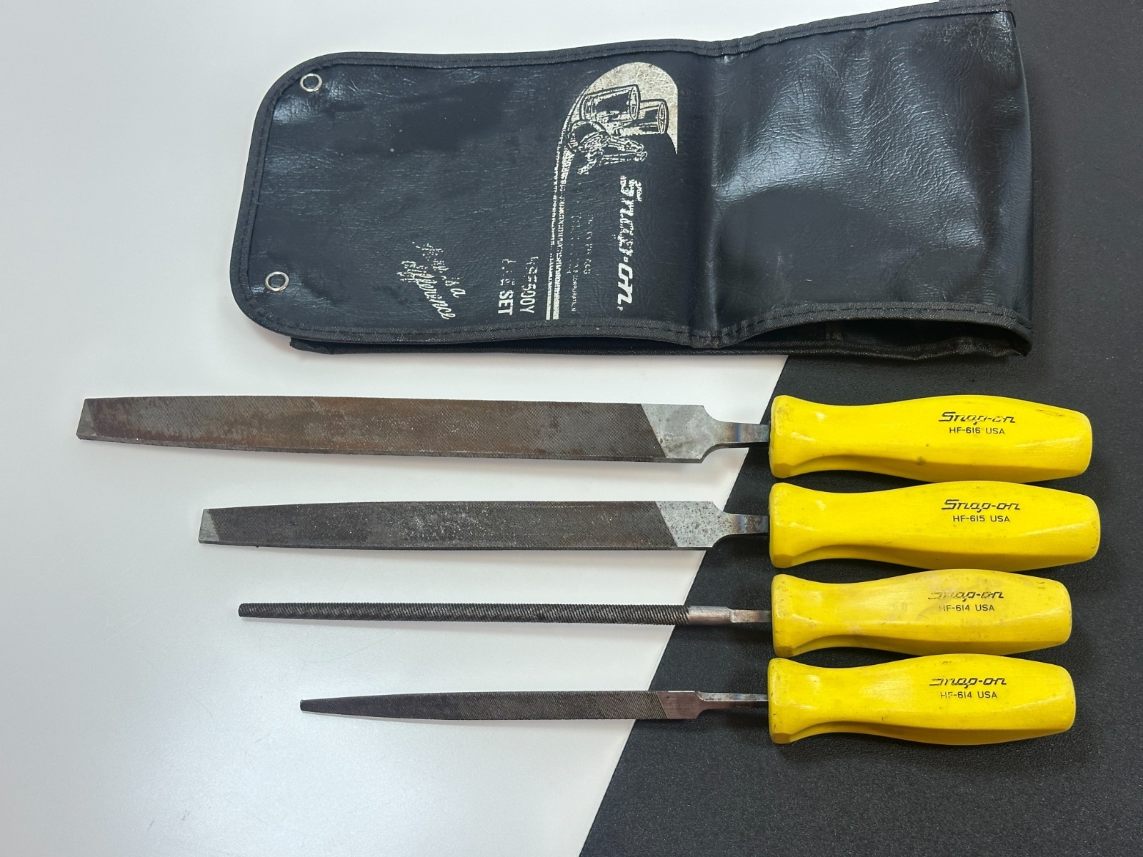 Snap-On Tools USA HBF500Y 4pc CLASSIC YELLOW Hard Handle File Set & Kit Bag RARE