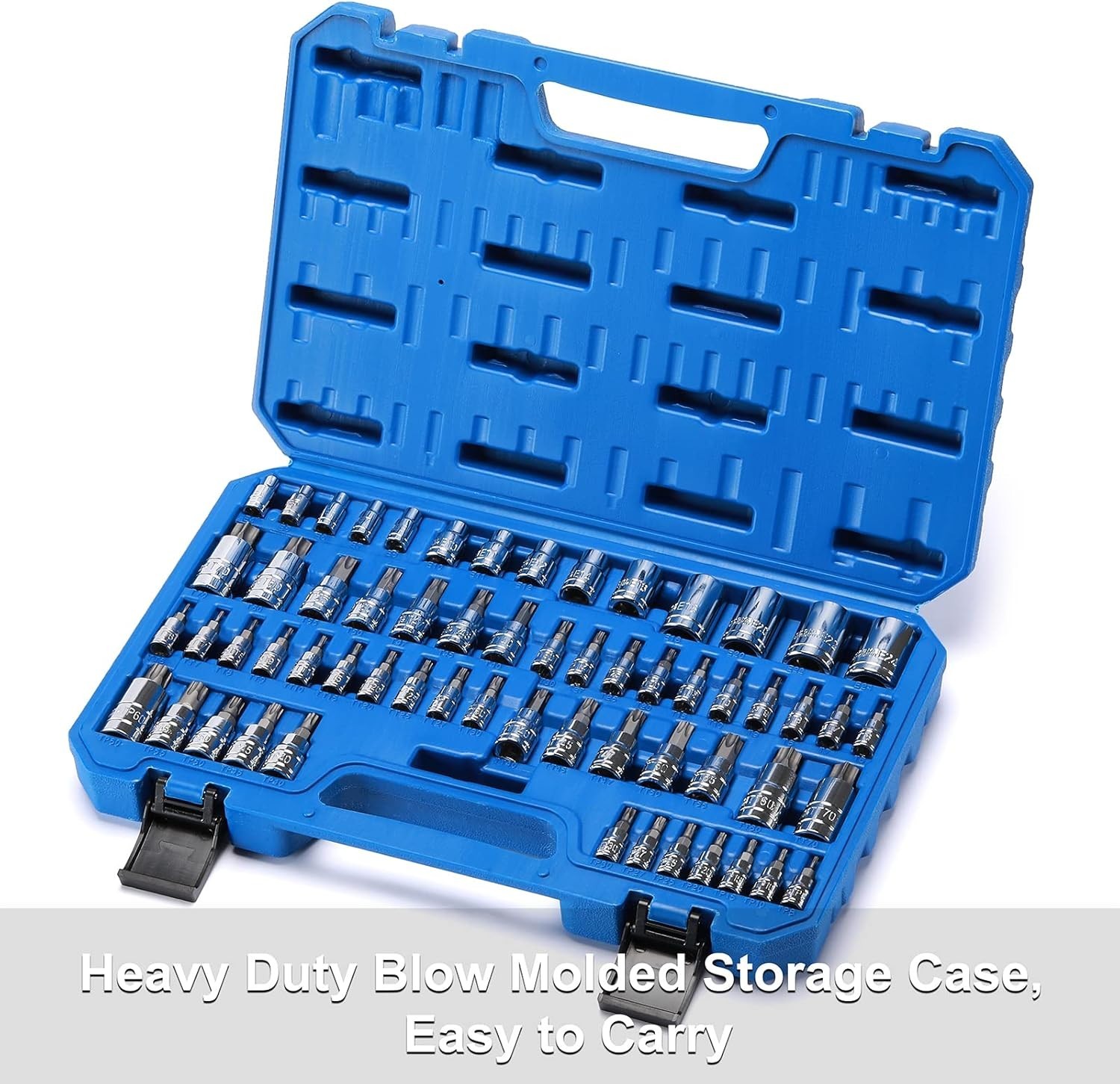 Durable 60-Piece Torx Socket Set – E4-E24, T6-T70, TT6-TT70, TP8-TP60 Included