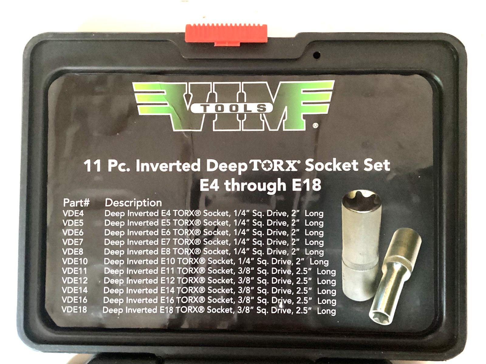 VIM Tools 11Pc Combo Drive Deep Inverted Torx Socket Set Snap Latch Case VDE418
