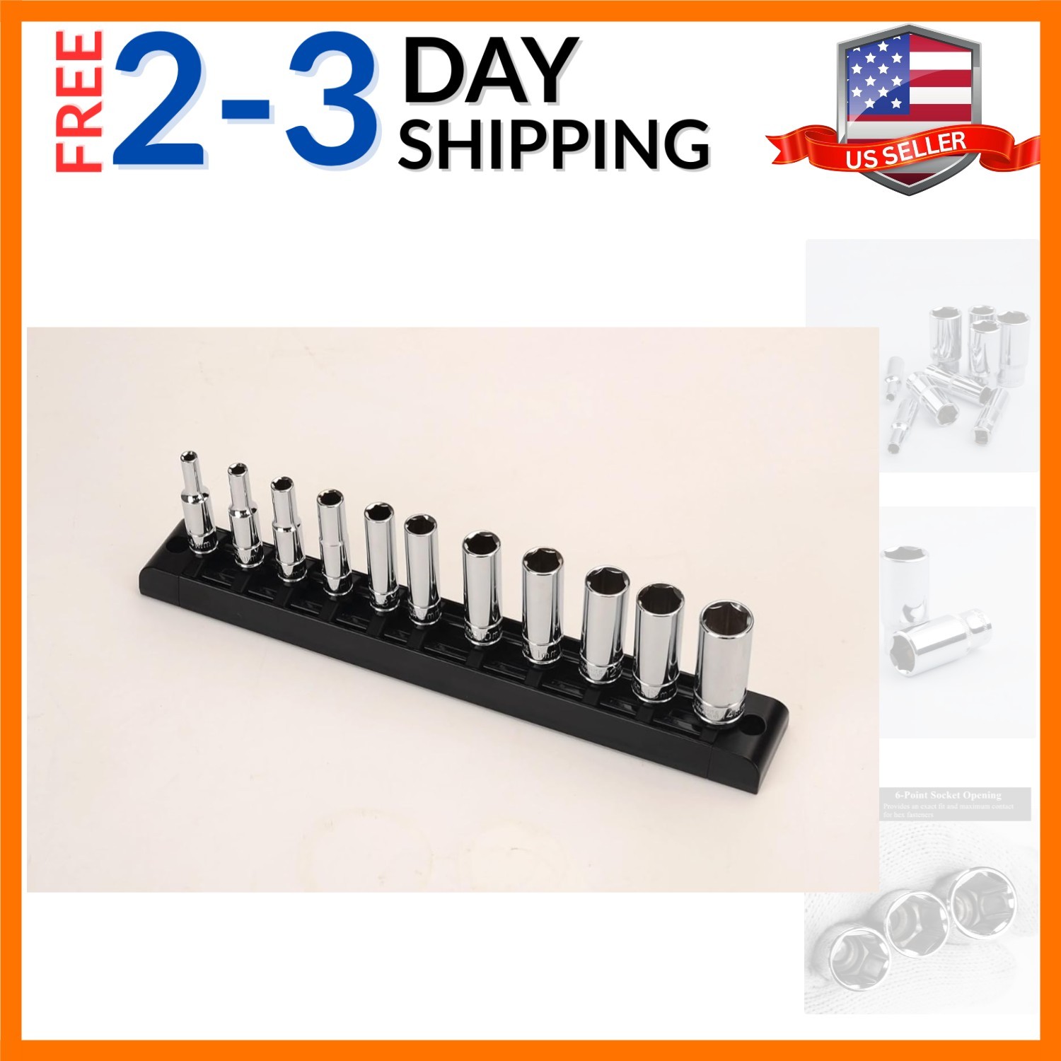 11 Piece 1/4 Inch Drive 6-Point Deep Socket Set with Sturdy Holder，Metric Siz…