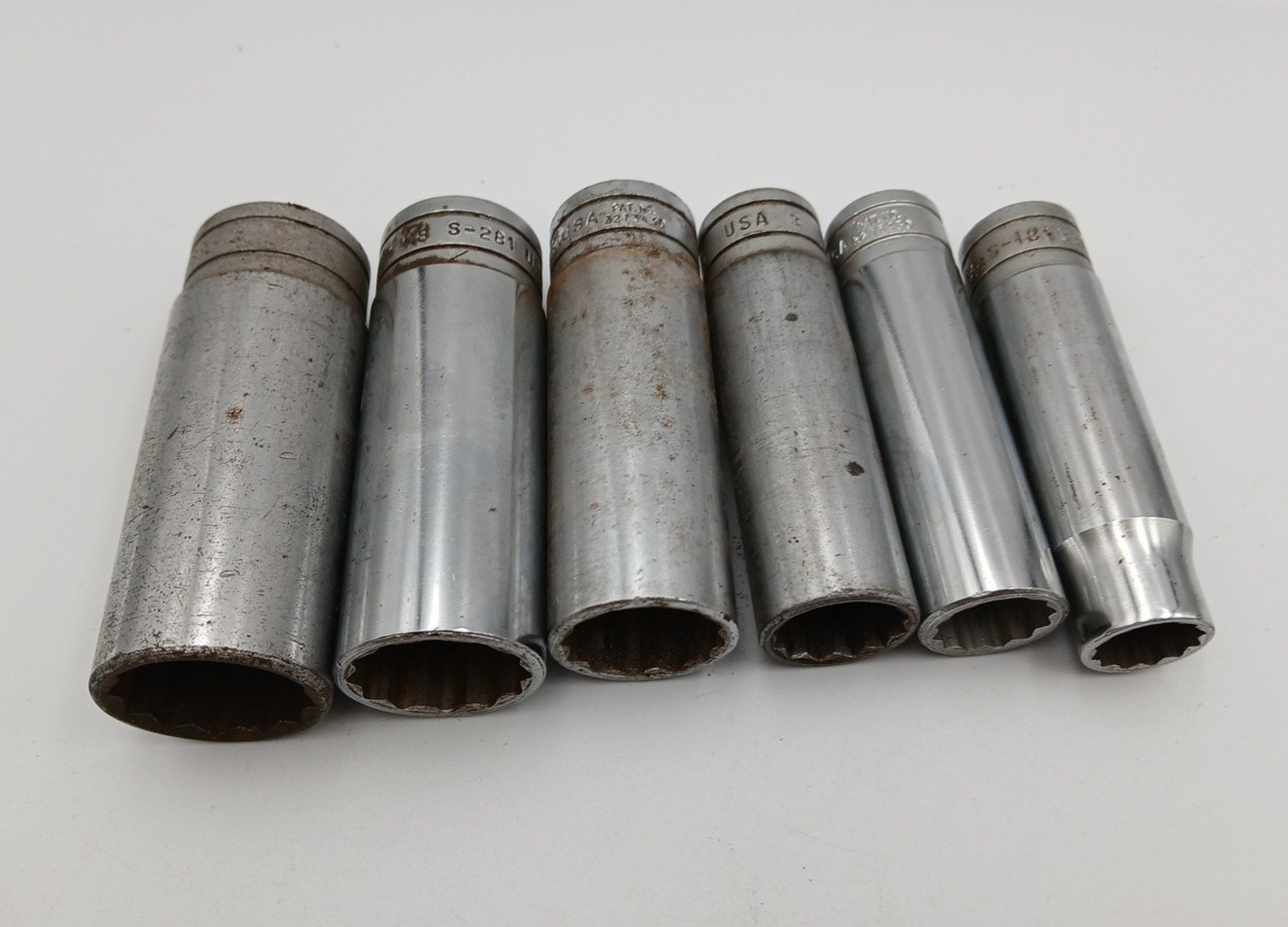 Lot of 6 Snap on Tools Deep Sockets SAE Various Sizes Underline 12 Point USA
