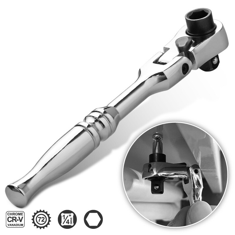 1/4″in Drive Ratchet Handle Socket Wrench 2 in 1 Flexible Head Ratchet 72 Tooth