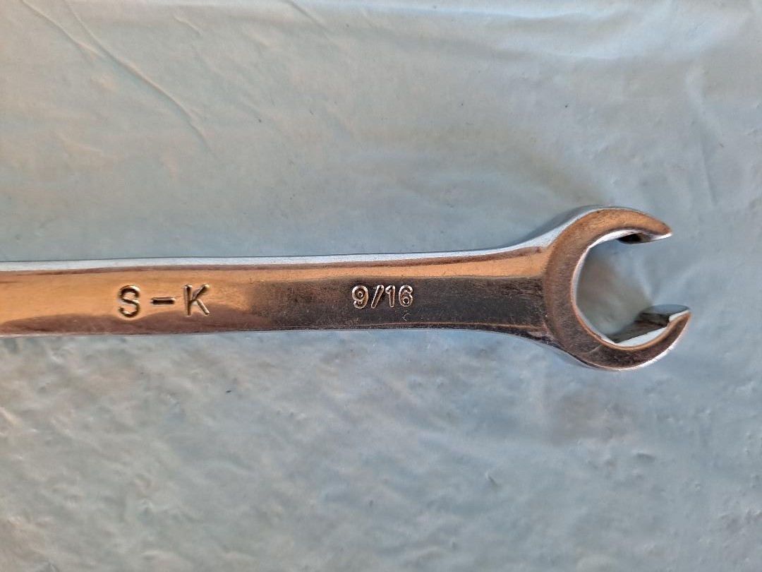 Vintage S-K F1618, Double Open-End Flare-Nut Wrench, 1/2 x 9/16, Made in USA