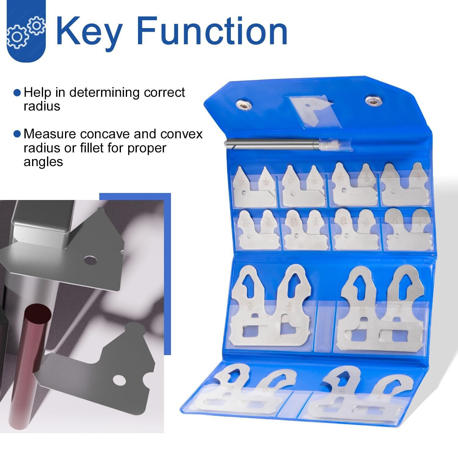 Radius Gauge Set25PCS 1/64-1/2 Stainless Steel Measuring Tool w Holder 3602-5021