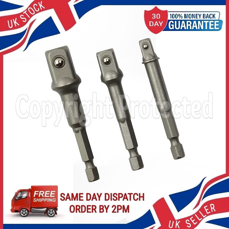 1/4″ 3/8″ 1/2″ SOCKET ADAPTOR SET FOR IMPACT DRIVER BOSCH DEWALT MAKITA RYOBI UK