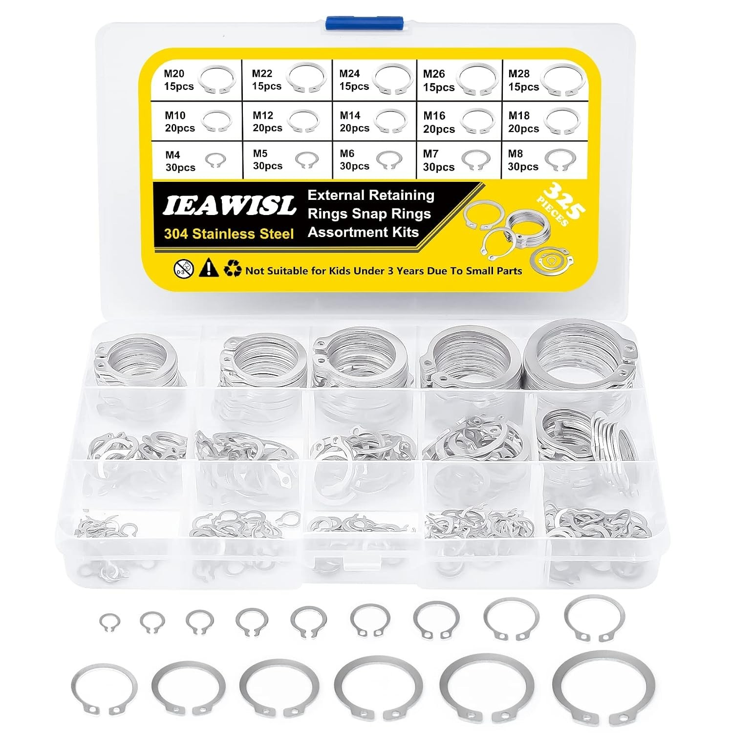Versatile 325 PCS C-Clip Set: 15 Sizes M4-M28, Ideal for Machinery & Automobiles