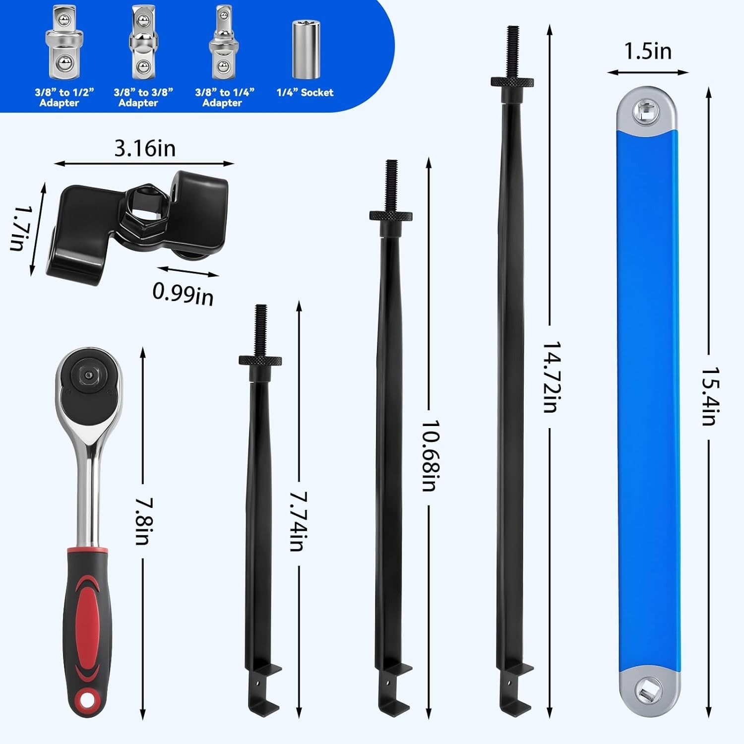 6PCS Offset Extension Wrench Set with 1/4″ 3/8″ 1/2″ Drive Adapters