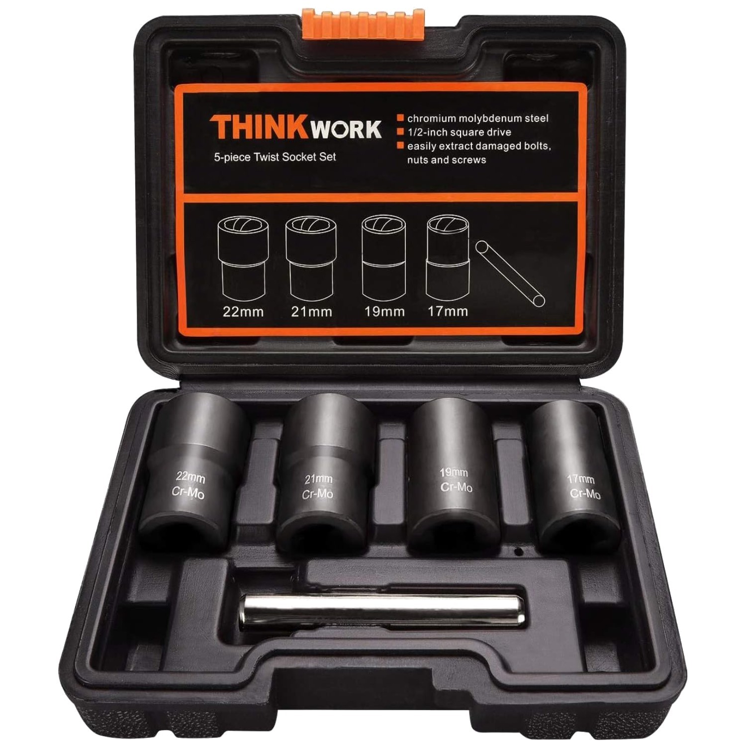 1/2 Inch Drive 5-Piece Lug Nut Removal Kit | High Carbon Steel Tool Set