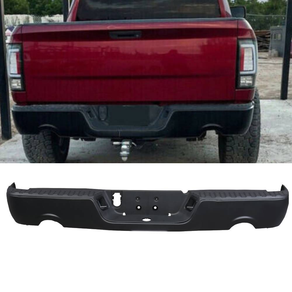 Black Rear Step Bumper + Dual Exhaust For 09-18 Dodge RAM 1500