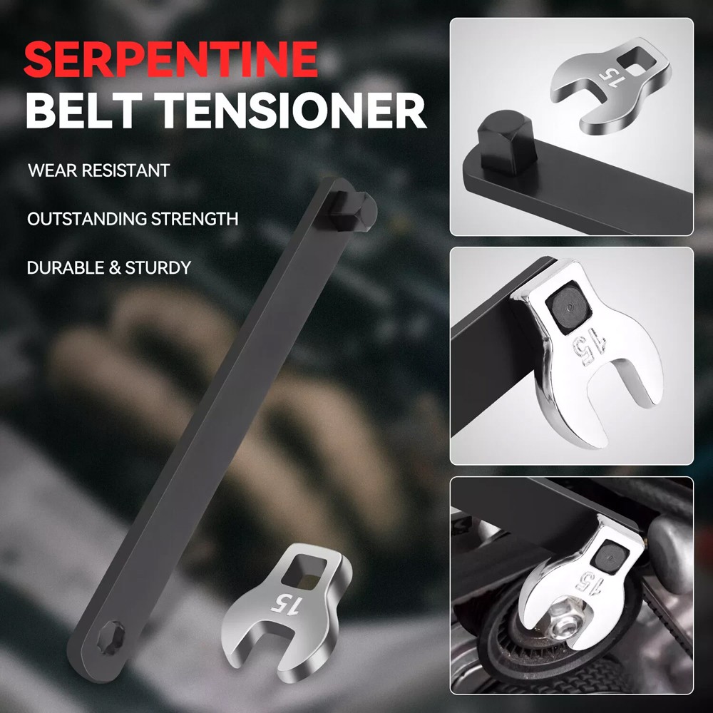 8 pcs Serpentine Belt Tool Set 3/8″ 1/2″ Pulley Wrench Installation Removal Tool