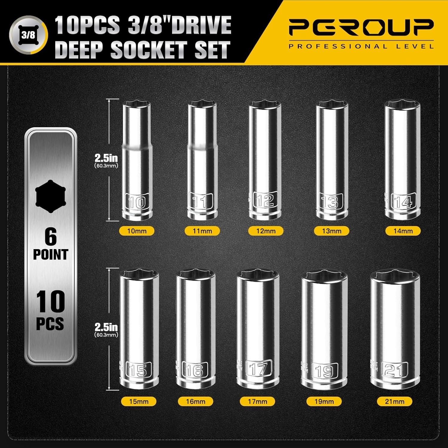 Durable Chrome Plated 10-Piece 3/8” Drive Deep Socket Set for Professional Use