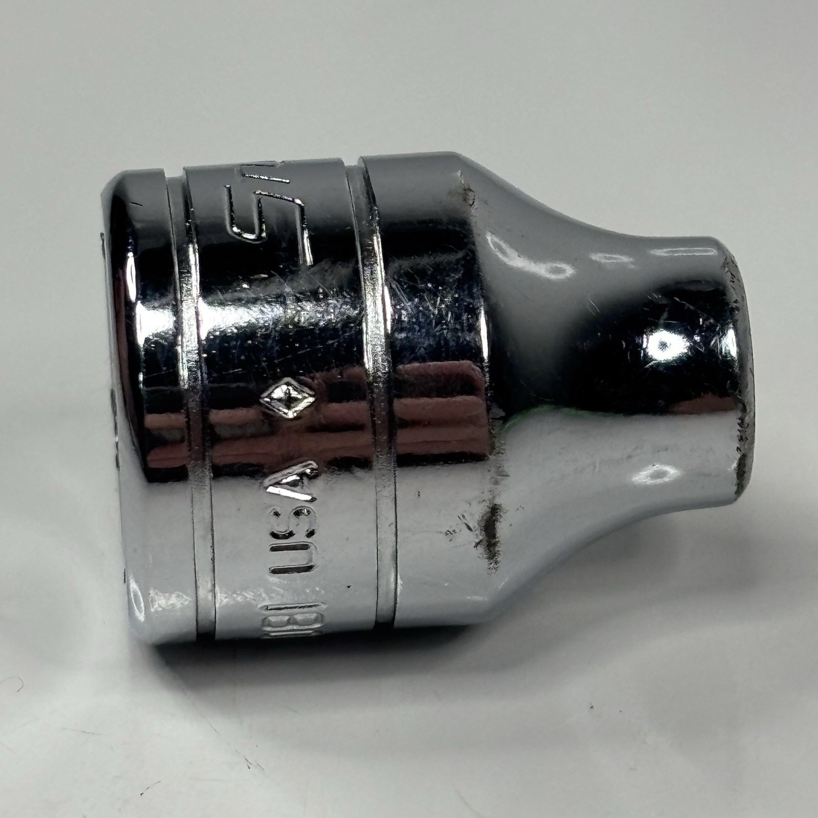 Snap On Tools FS081 3/8 Dr 6Pt SAE 1/4 Flank Dr Shallow Chrome Socket USA 1988