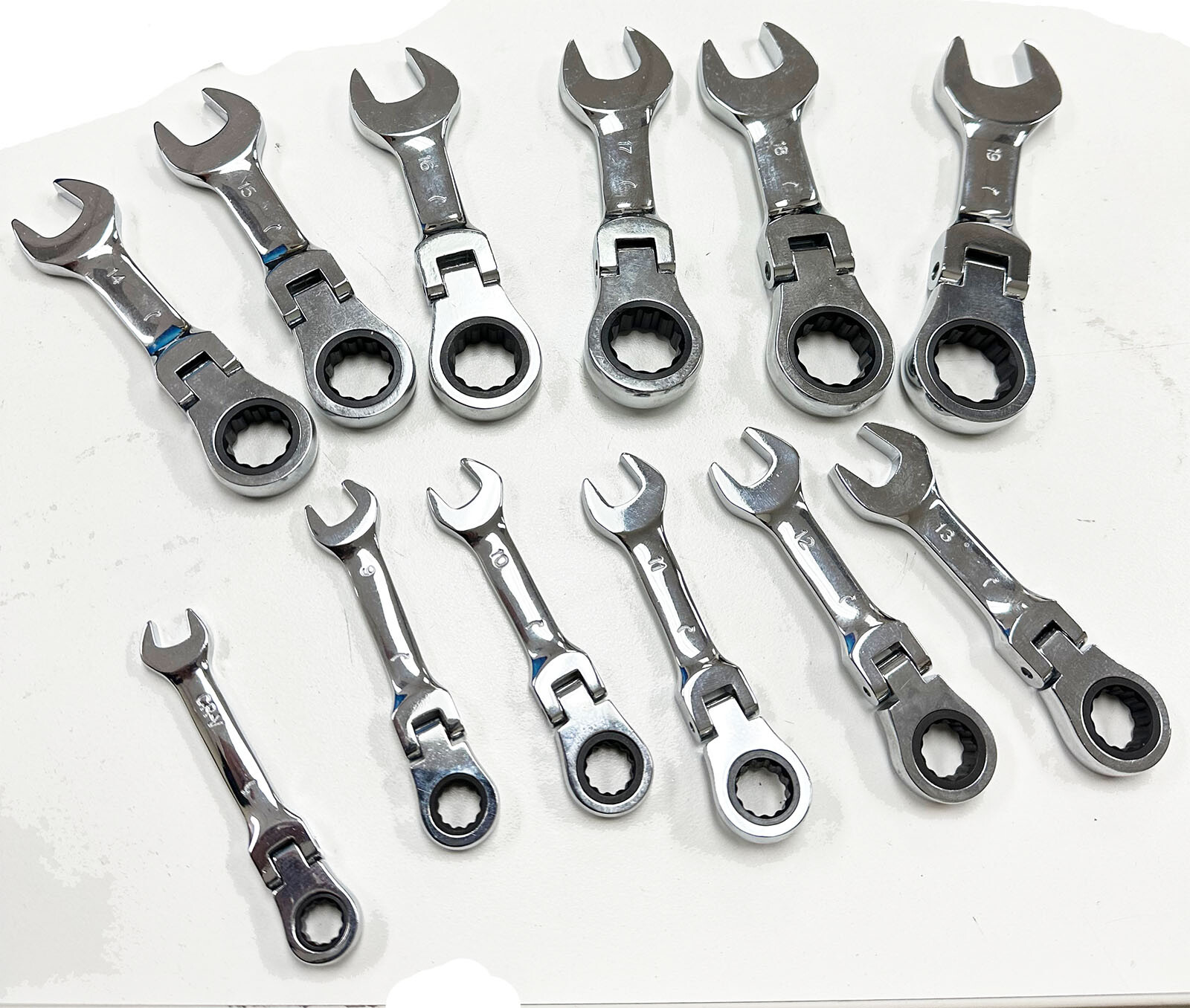 12pcs Combination End 72 Ratchet Teeth Stubby Wrench Set Metric 8-19mm 180° flex