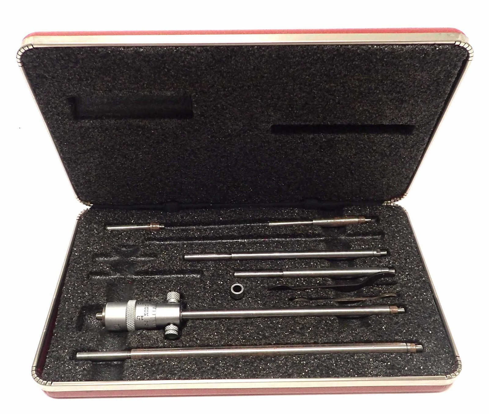 STARRETT 124A SOLID MEASURING RODS INSIDE MICROMETER SET, WITH STORAGE CASE!!