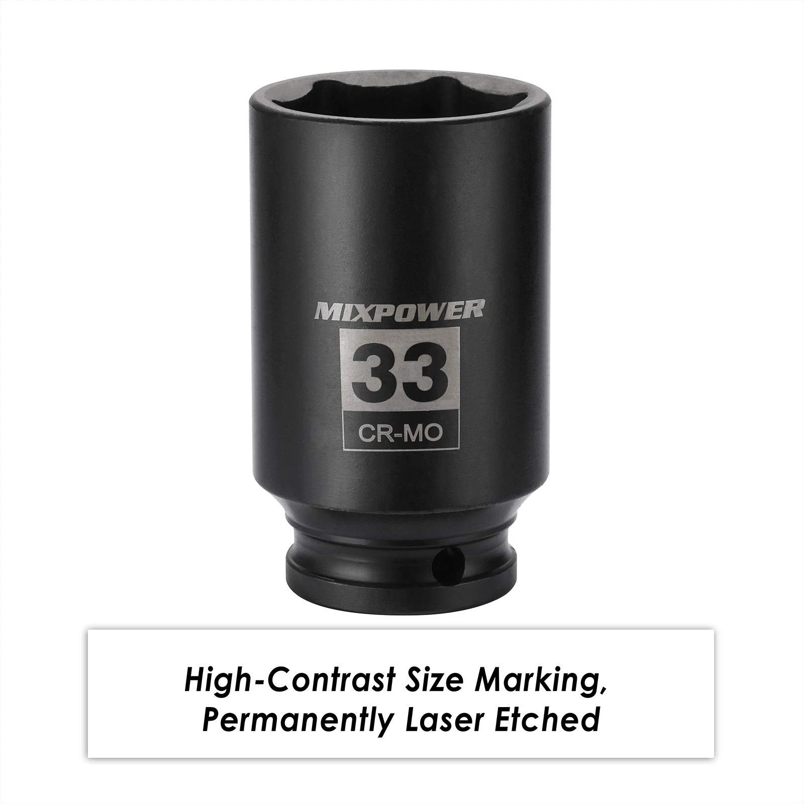 MIXPOWER 1/2″ Drive Deep Impact Socket, CR-MO, 33 mm, METRIC, 6 Point, 33mm