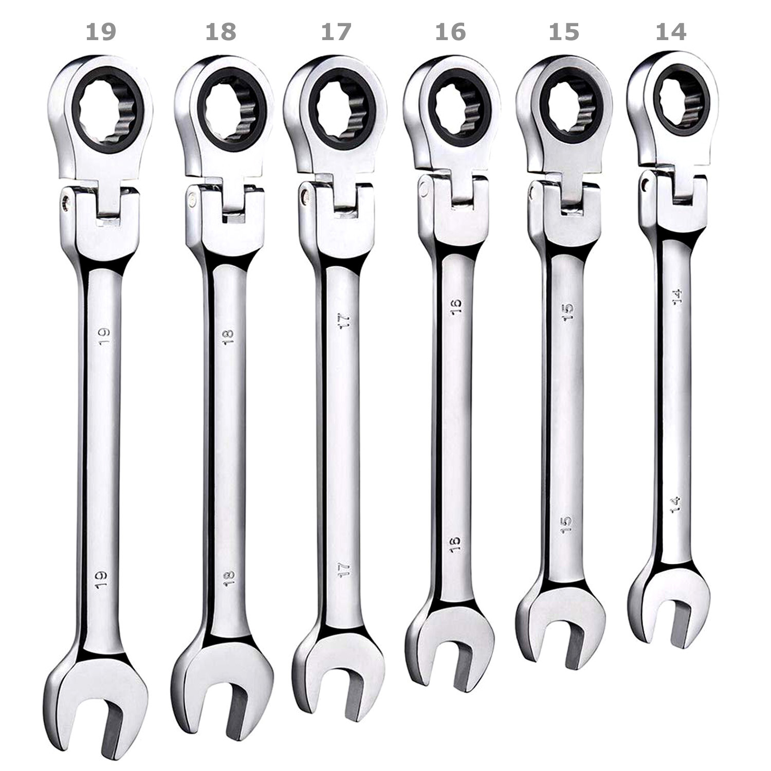 12PCS 8-19mm Metric Flexible Head Ratcheting Wrench Combination Spanner Tool Set