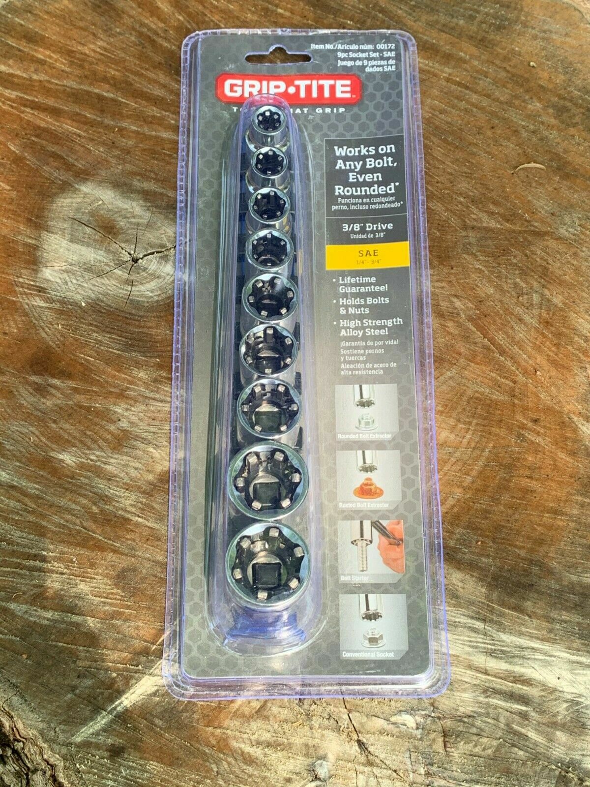 NO BOX Grip-Tite 9 Piece SAE Super Socket Nut Bolt Set 3/8″ Drive Model 172 NEW
