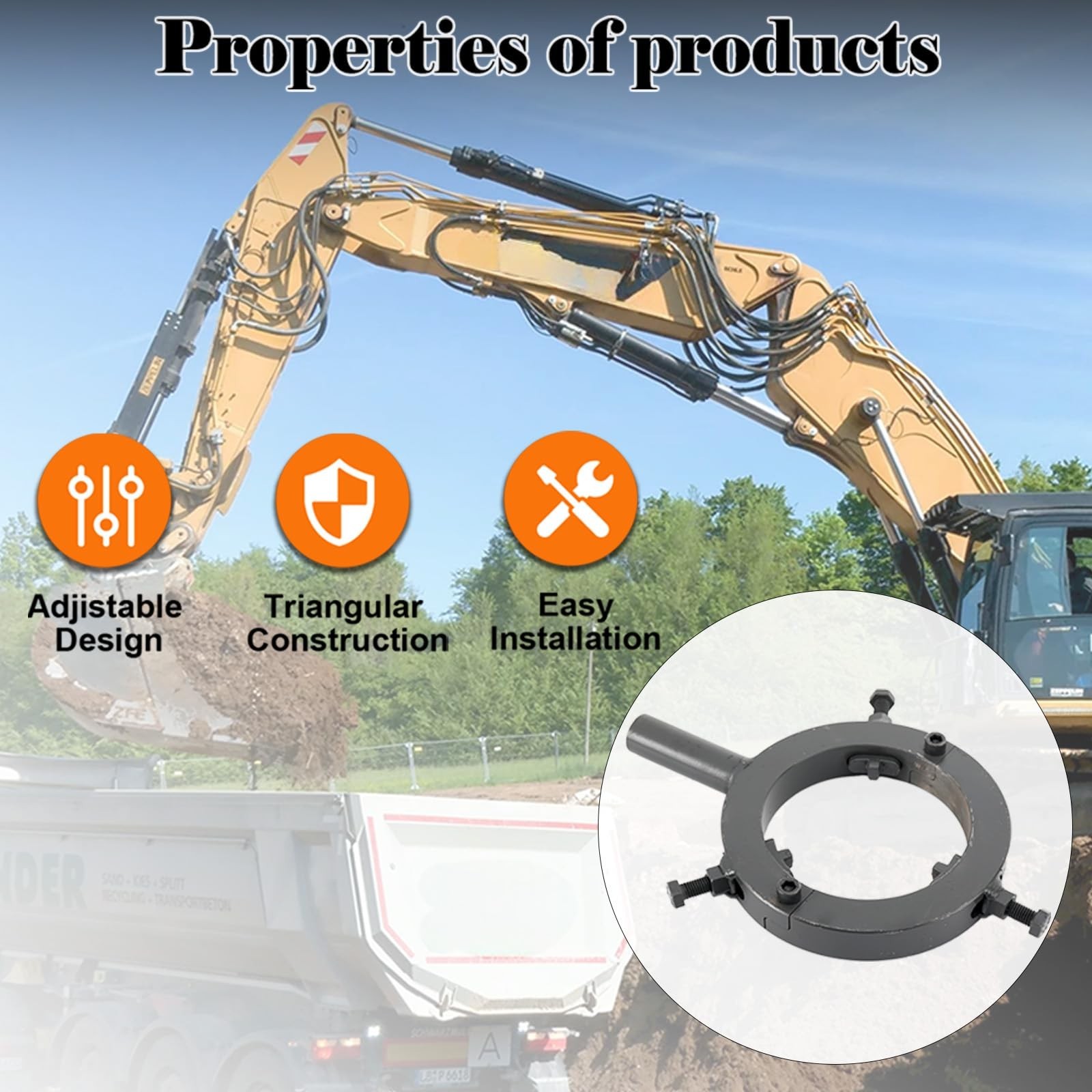 Adjustable 3-Jaw Hydraulic Cylinder Wrench 130-170mm, Heavy Duty Tool for Excava
