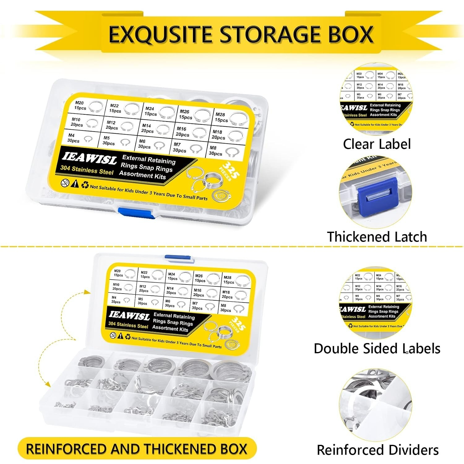 Versatile 325 PCS C-Clip Set: 15 Sizes M4-M28, Ideal for Machinery & Automobiles