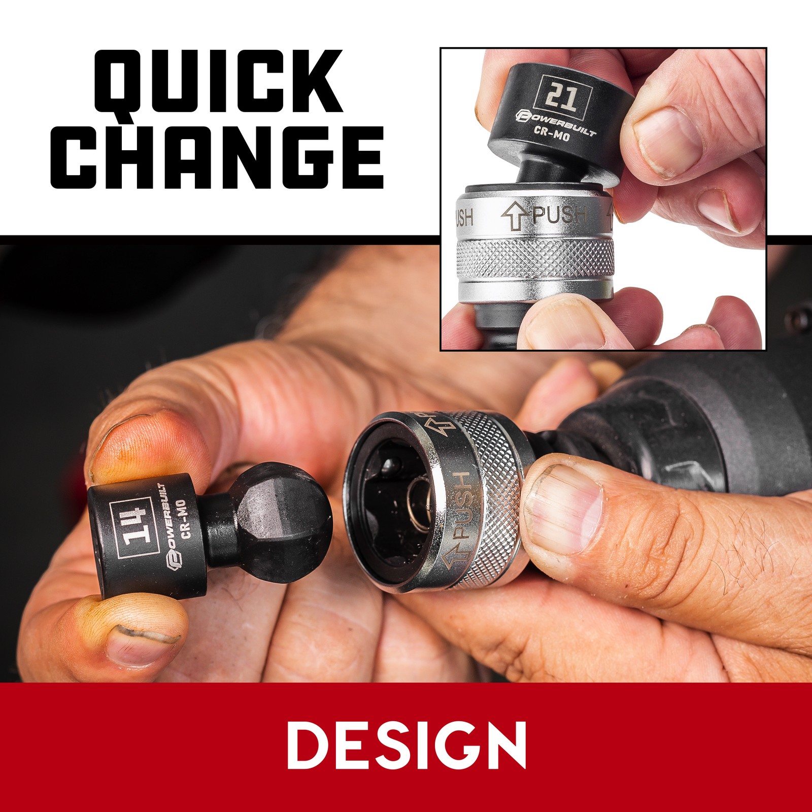 Powerbuilt 15 Piece 1/2″ Dr. Metric Quick-Change Swivel Socket Set With Adapter
