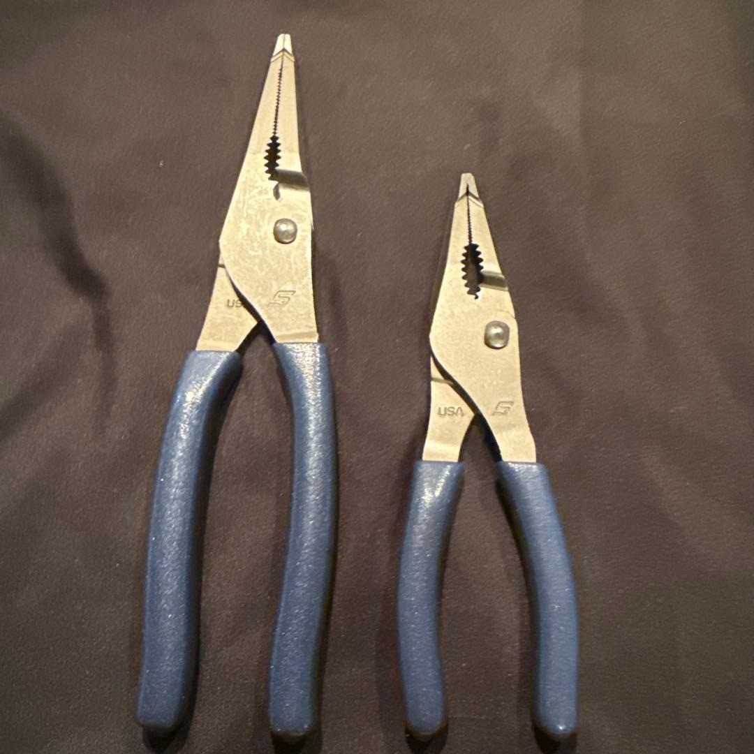 Snap-on LN46ACF LN47ACF Blue Talon Grip Long Nose Slip Joint Pliers Set [Unused]