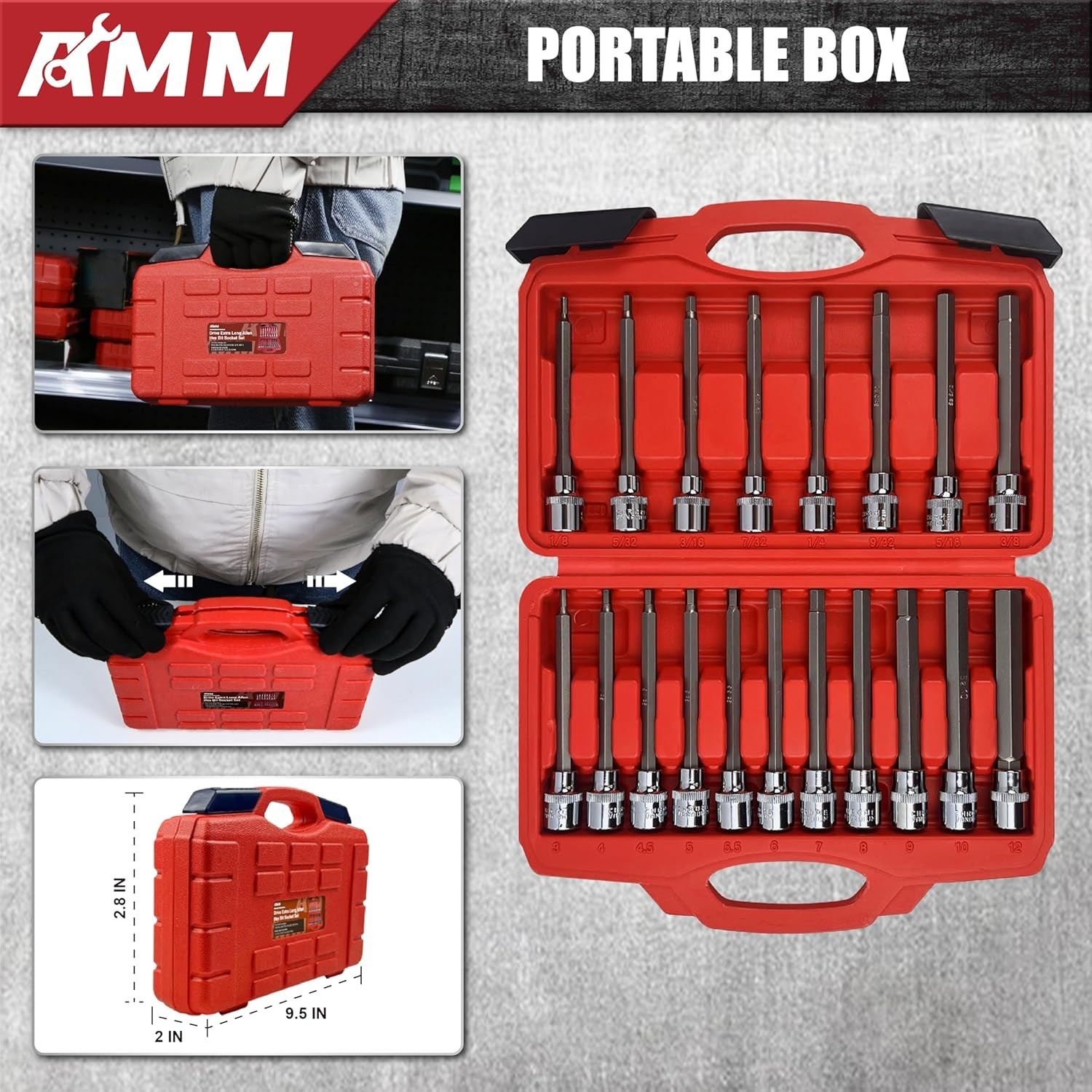 AMM 19pc 3/8″ Drive Extra-Long Allen Hex Bit Socket Set SAE & Metric S2