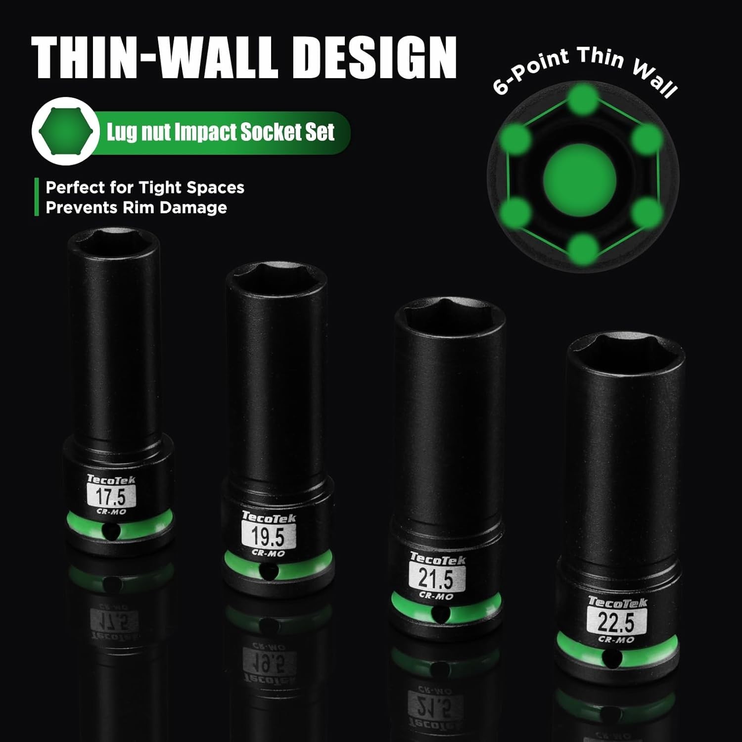 4-Piece Chrome Molybdenum Lug Nut Socket Set with Impact Wrench Compatibility