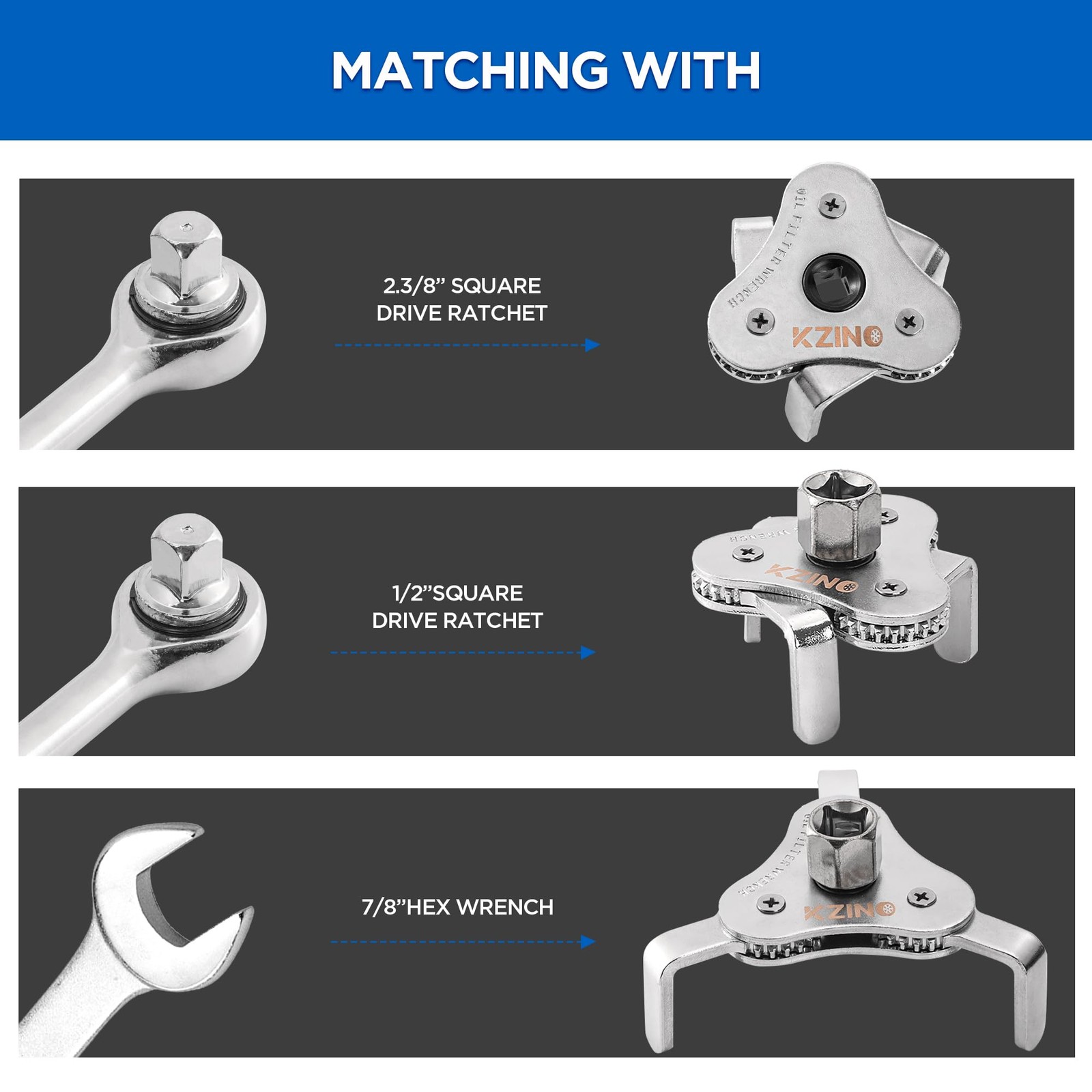 Oil Filter Removal Tool Wrench Set Adjustable 2-1/2 To 4 Inch 3 To 5-1/2 Inch