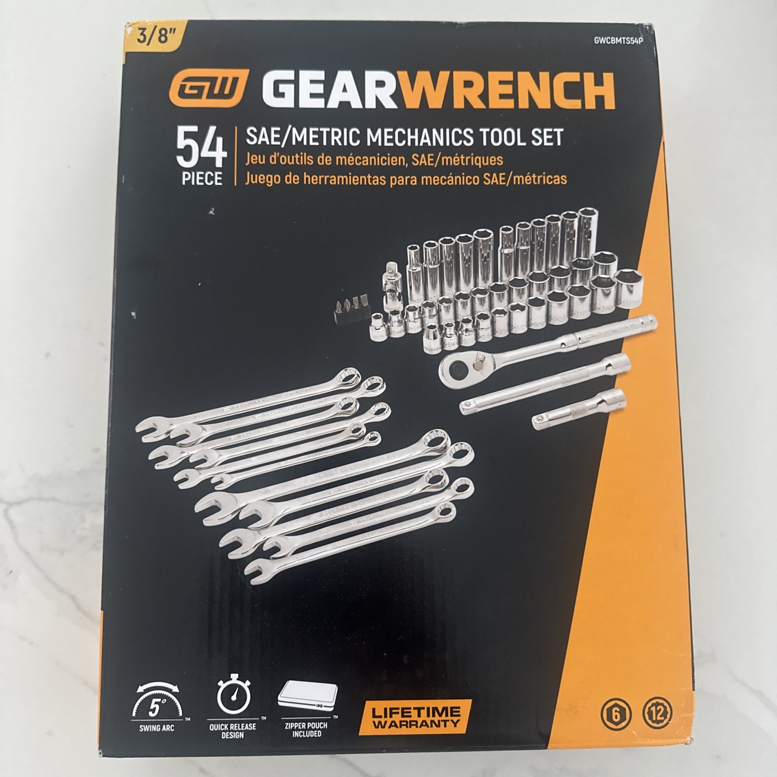 GearWrench GWCBMTS54P 54-Pc 3/8″ Drive/Metric 6 pt Standard & Deep Socket Set