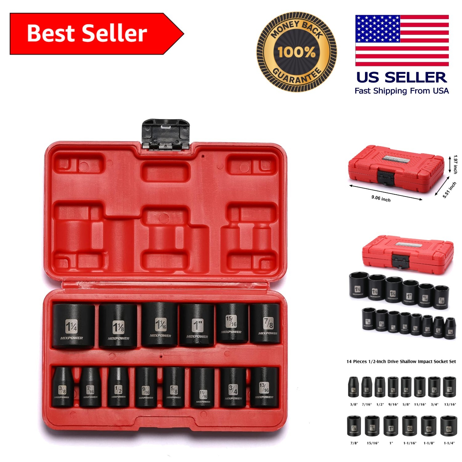 14-Piece 1/2-Inch Drive Shallow Socket Set – CR-V Steel & Torque Design