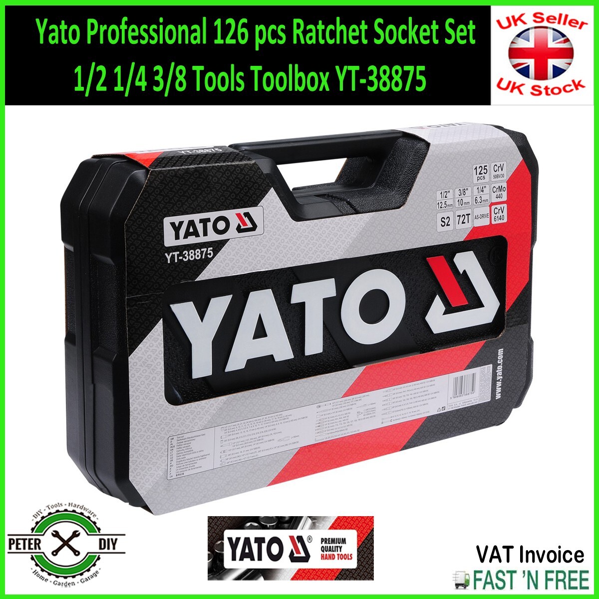 Yato Professional 126 pcs Ratchet Socket Set 1/2 1/4 3/8 Tools Toolbox YT-38875