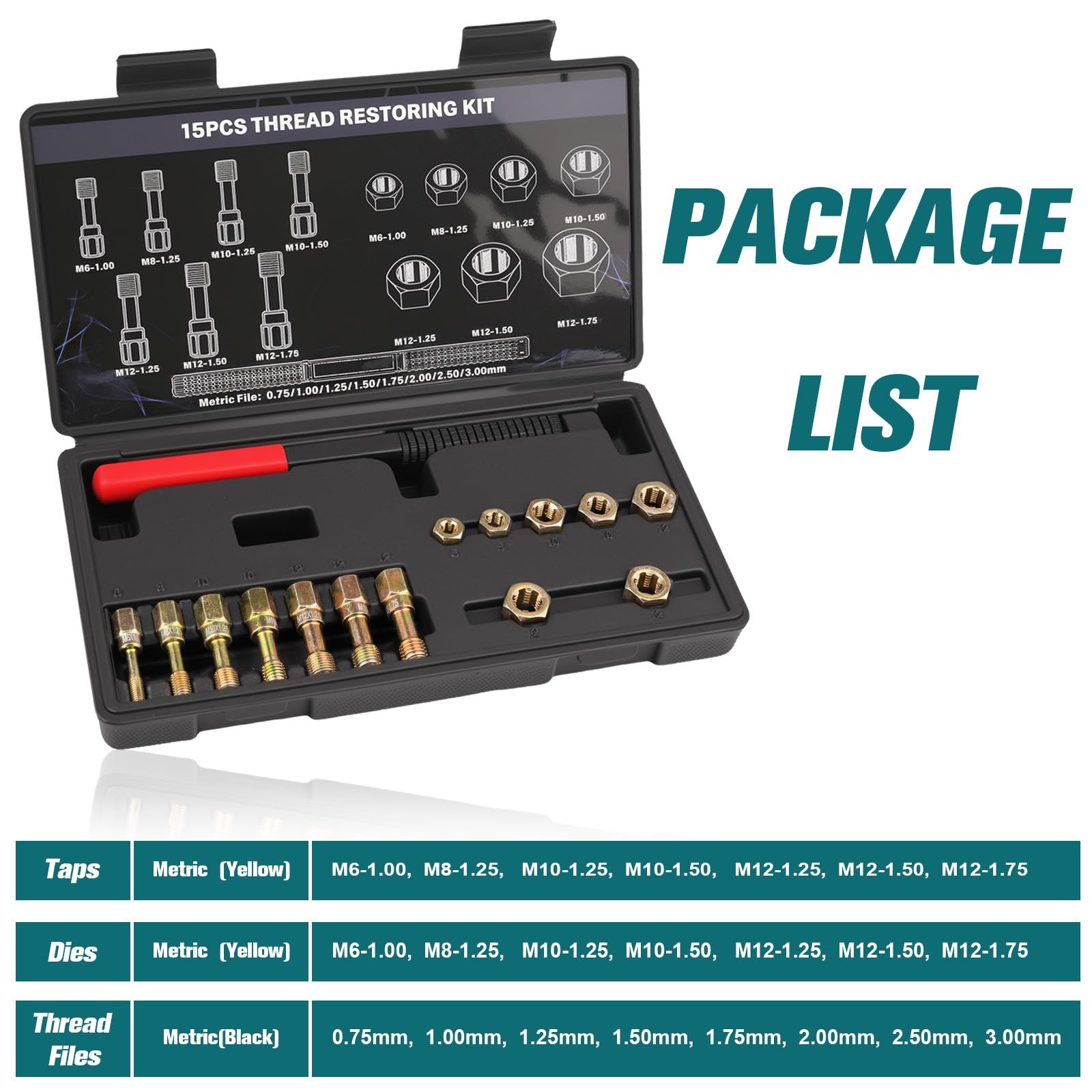 Aikyciu 15-Piece Metric Thread Chaser Set, M6 M8 M10 M12