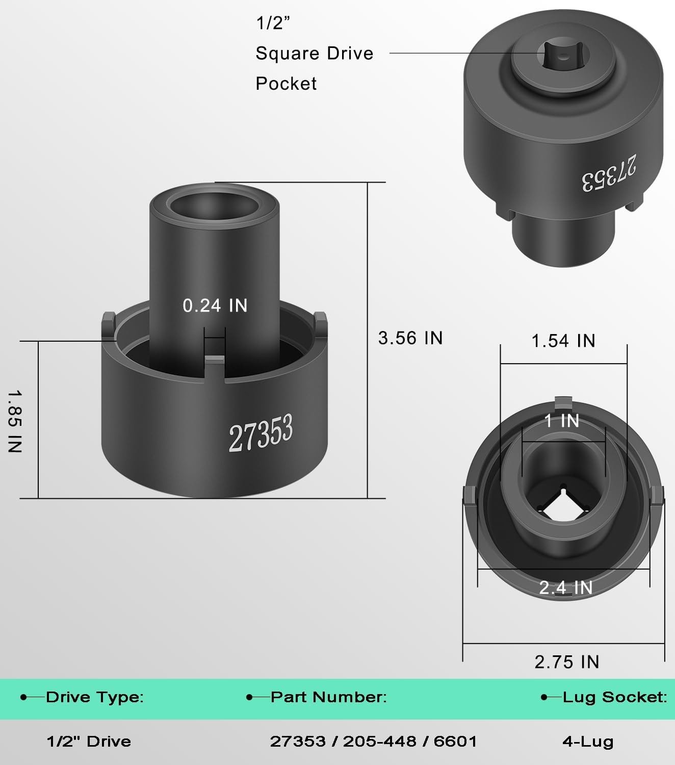27353 Rear Axle 4 Lug Spindle Socket Nut Wrench For Ford F-250 F-350 F-450