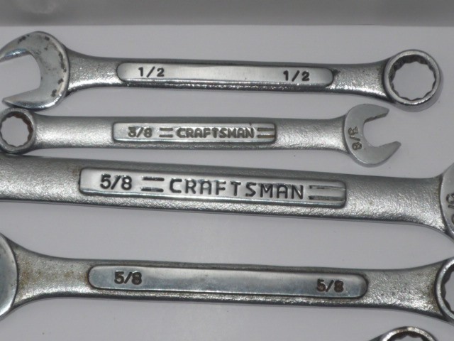 Lot of 23 wrenches, open and box end , Craftsman, SK, Master Mechanic & more.