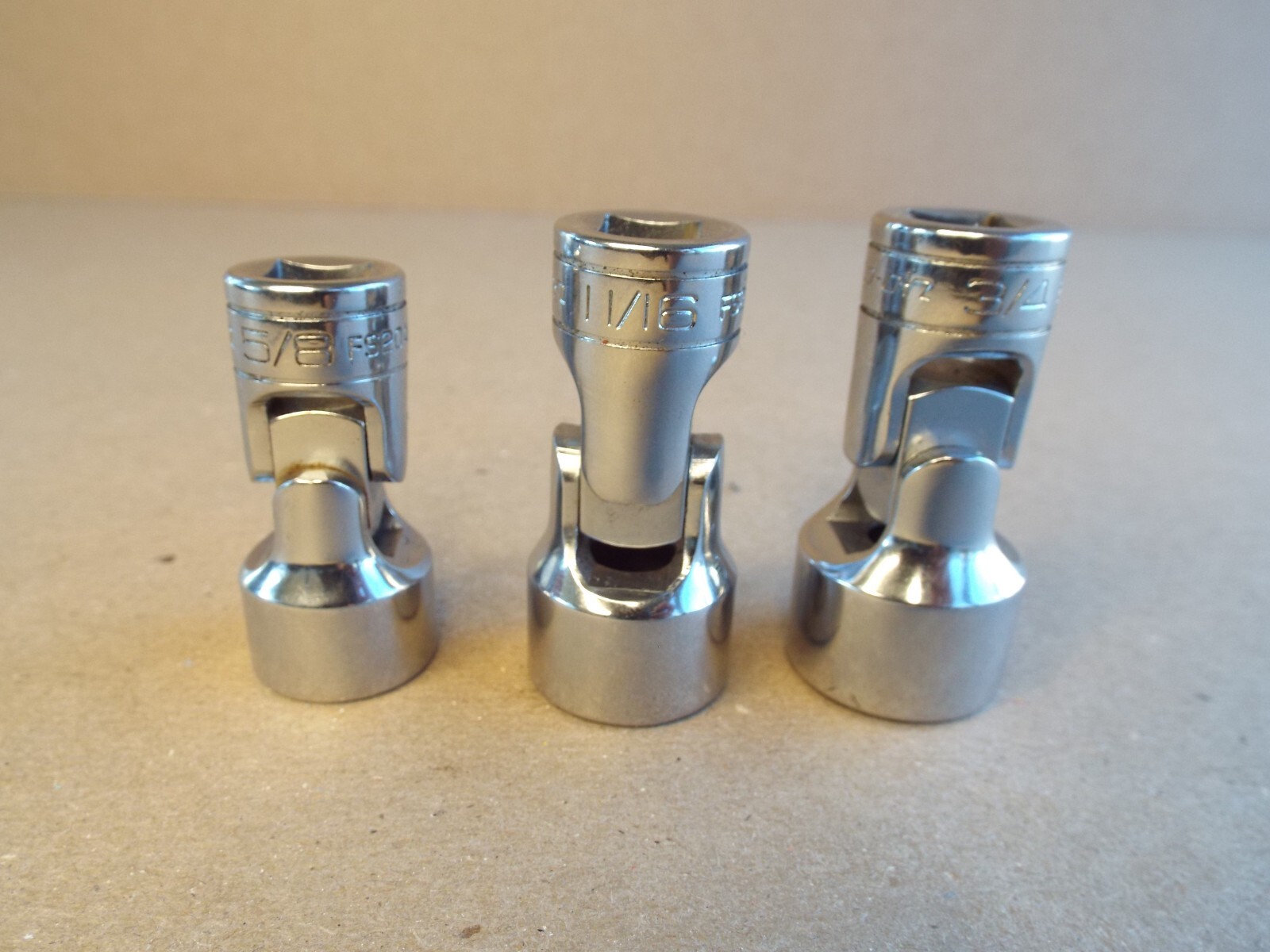 VTG Snap-On 3-Pc 3/8″ Dr 6 Pt SAE Swivel Socket 5/8″ 11/16″ 3/4″ USA – Nice !