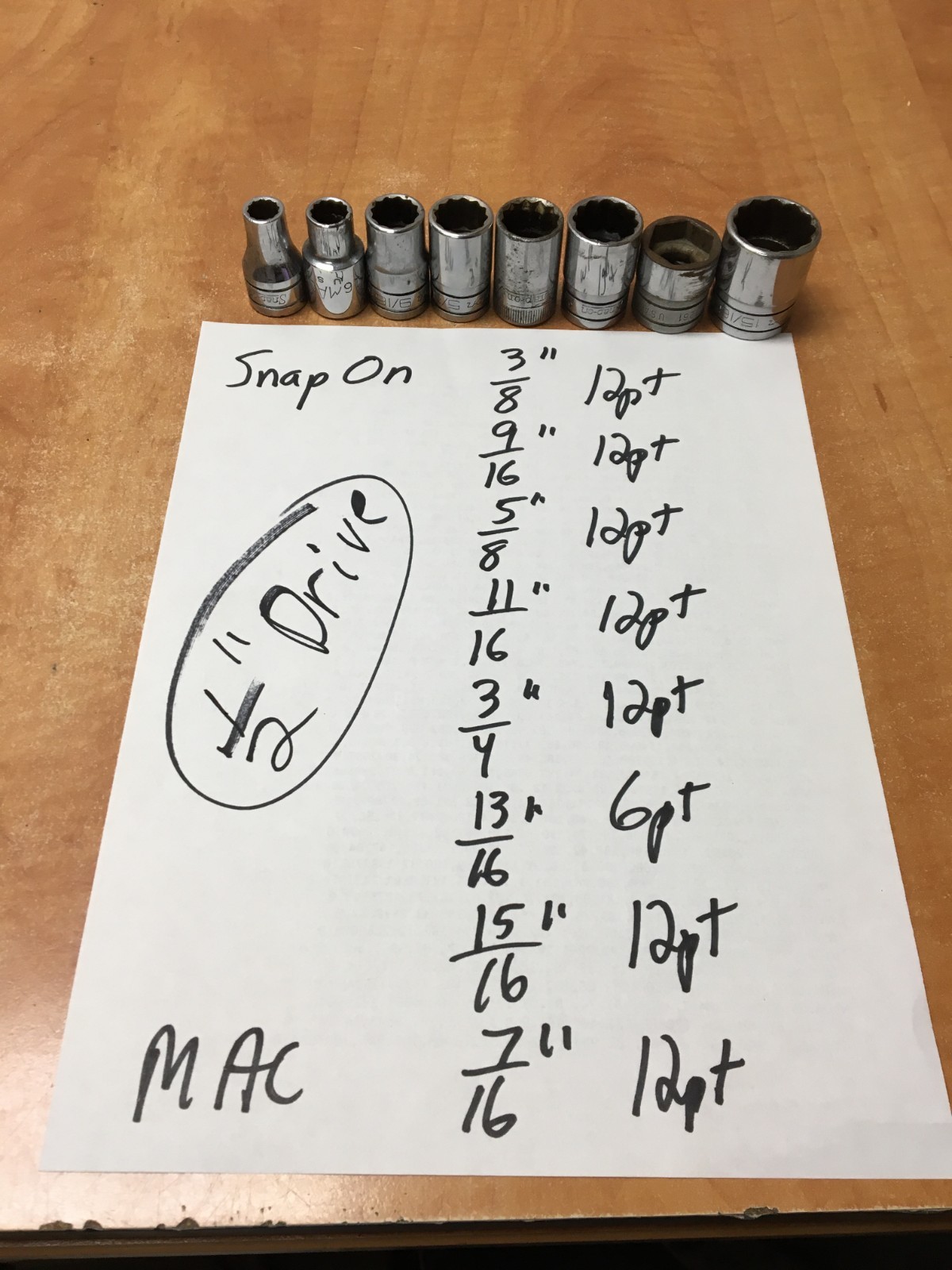 Snap On 1/2 Drive SAE Mix Shallow Set Of 8 TW-SW 3/8 to 15/16″ SW301 TW261