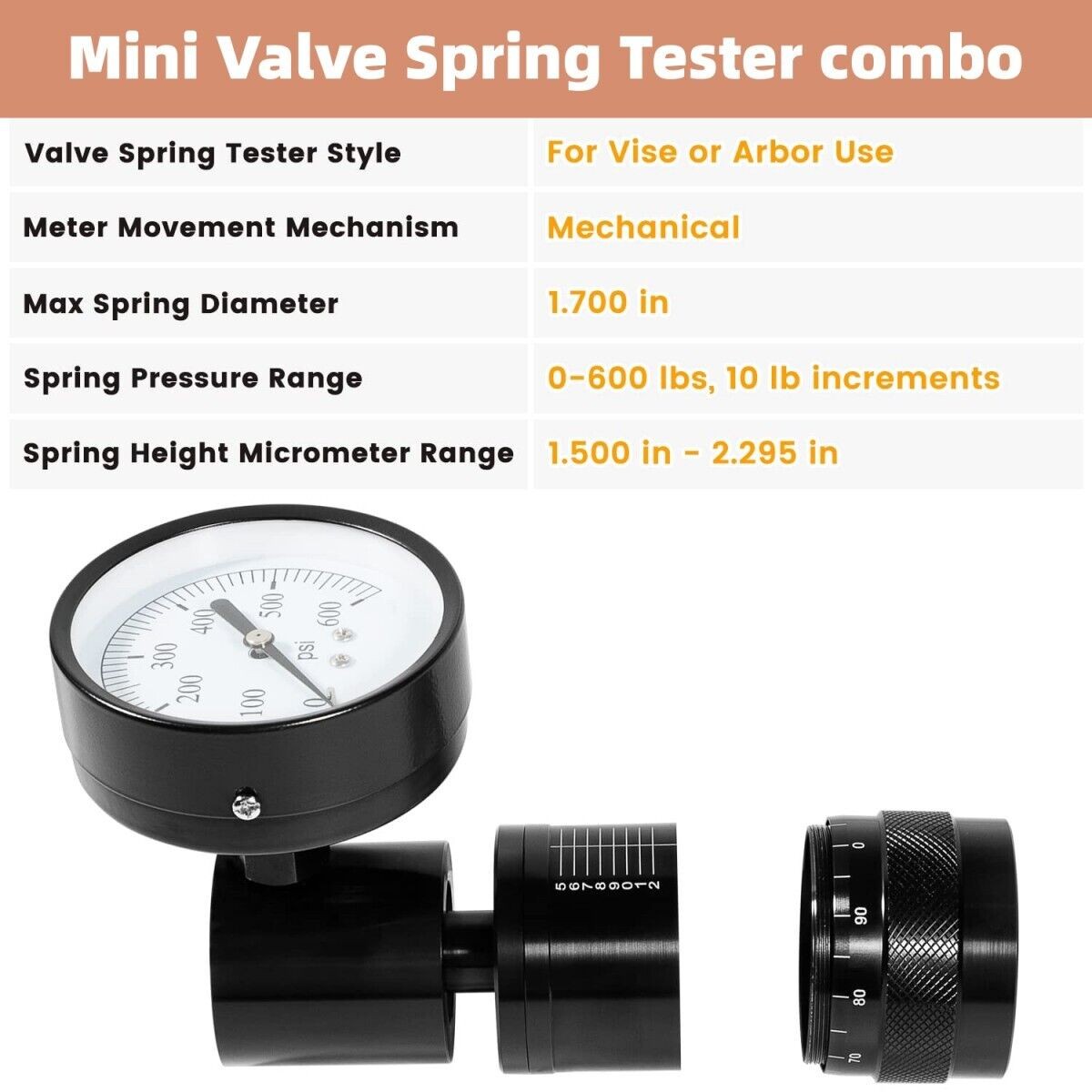 66841 Mini Valve Spring Pressure Tester Tool Height Micrometer for Vise or Arbor