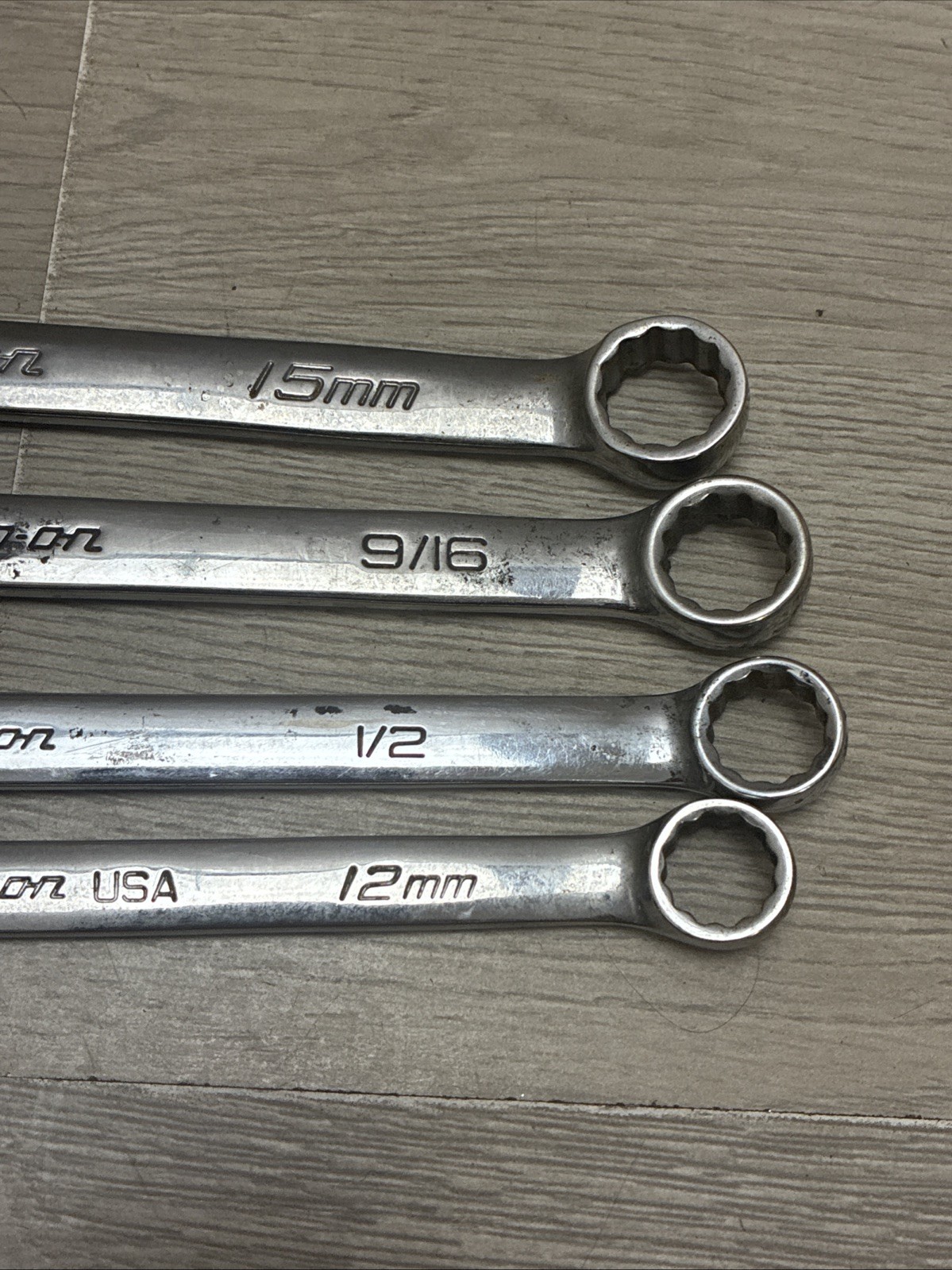 (4) Snap-On Wrenches DEXM150B, DEX18B, DEXL16B, SOEXM12 15mm,9/16,1/2,12mm