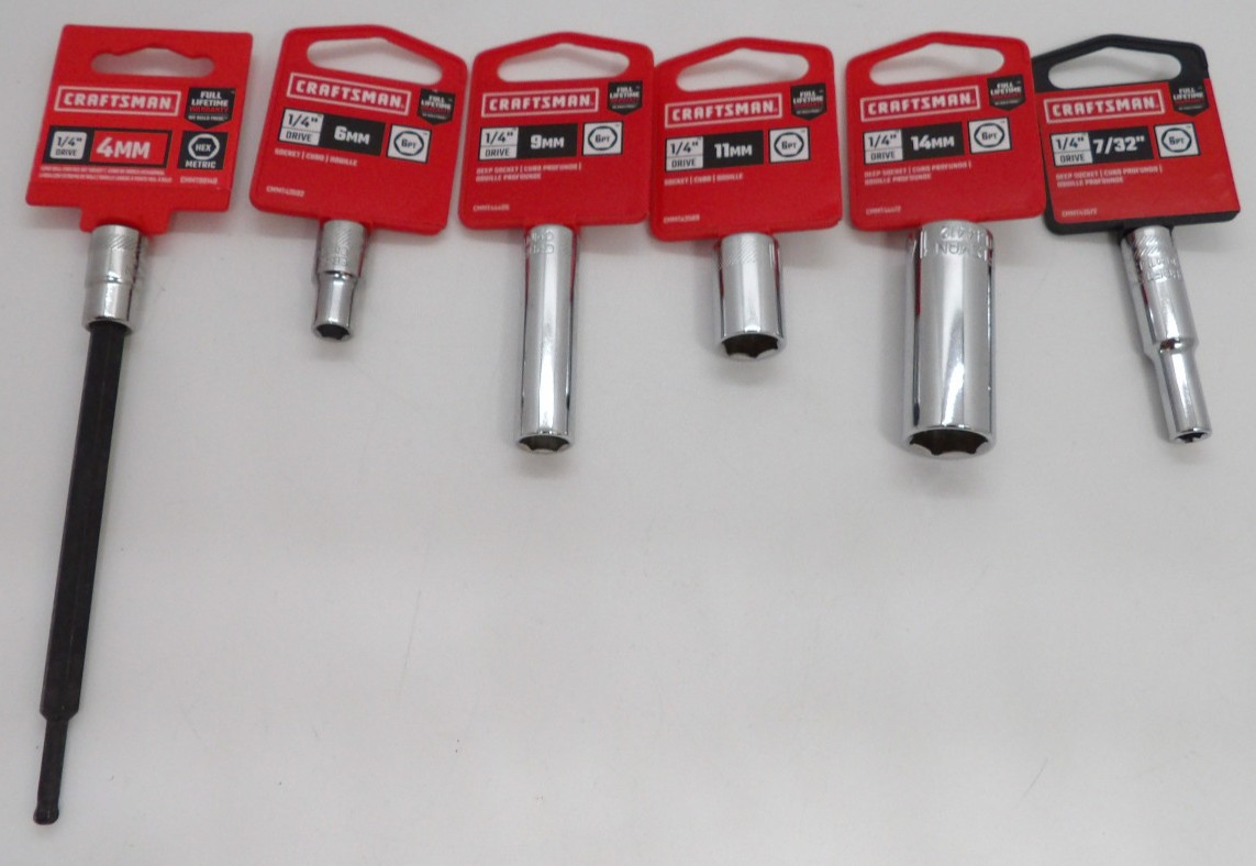 Craftsman Socket Set of 6 (2) 4mm, 6mm, 9mm, 11mm, 14mm & 7/32″ 1/4″ drive