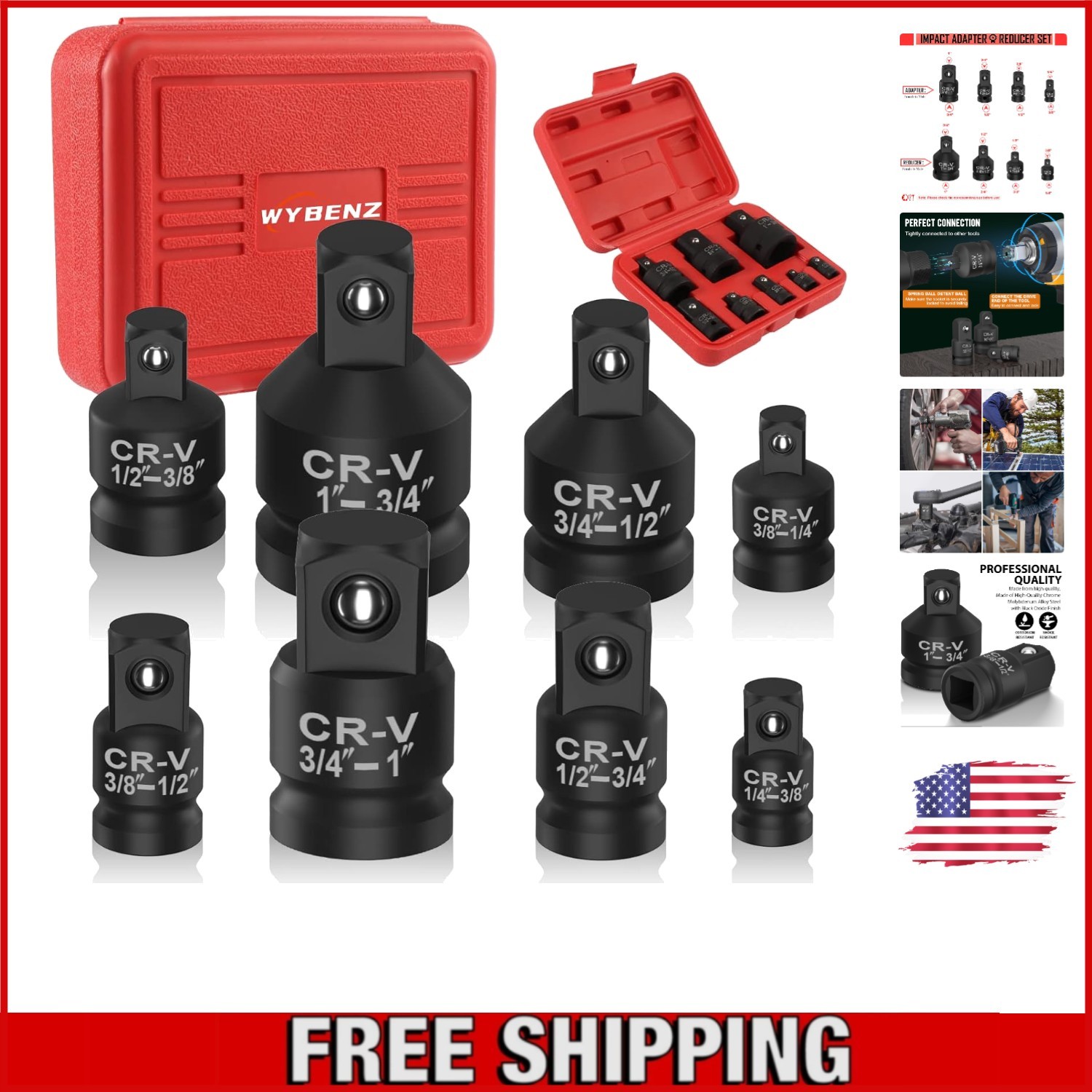 Professional 8-Piece Impact Adapter Set – High-Quality Steel with Storage Case