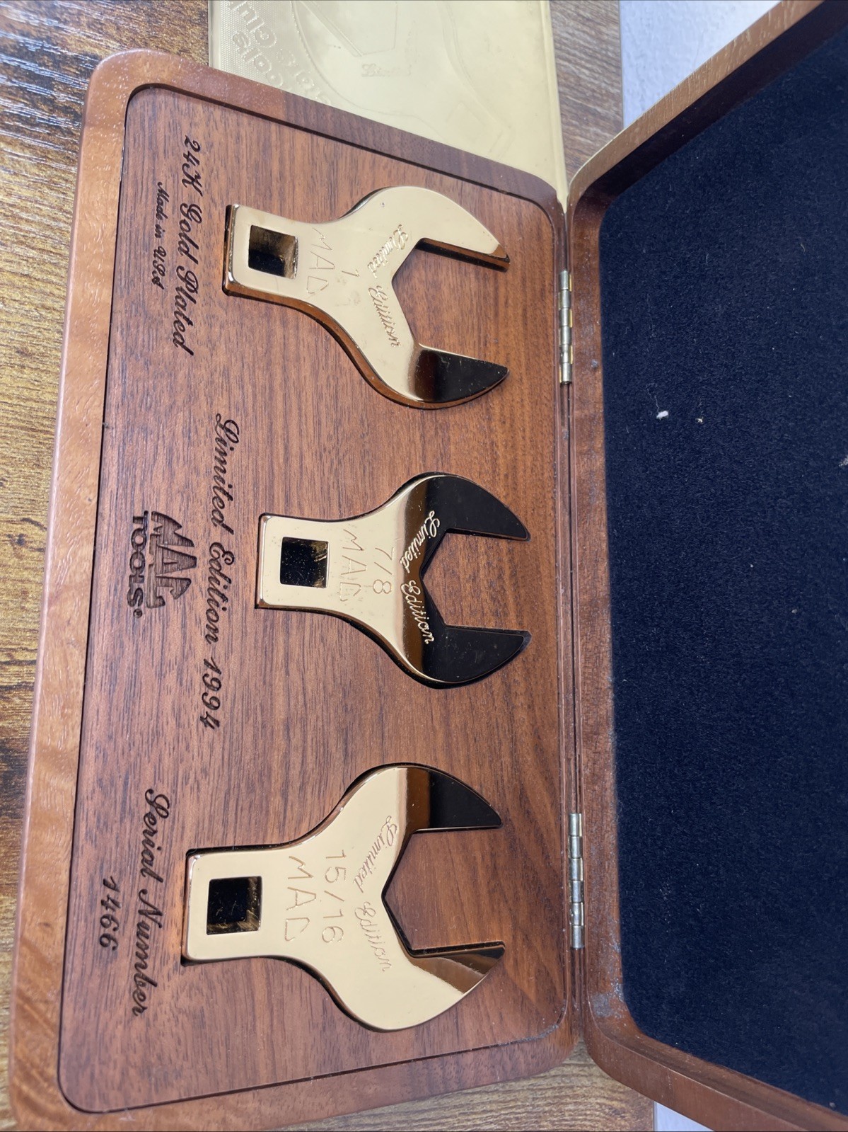 1994 Mac Tools Limited Edition 24k Gold Plated 3pc Crowfoot- 93 Wrench Set