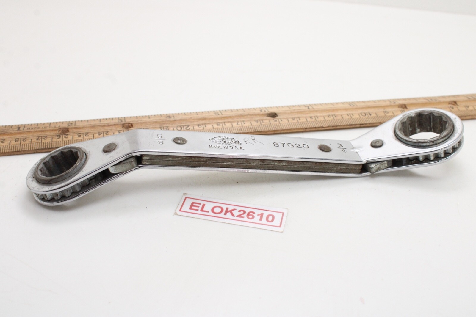 S-K 87020 5/8″ x 3/4″ 12 Point SAE Ratcheting Box End Wrench 15° Offset USA