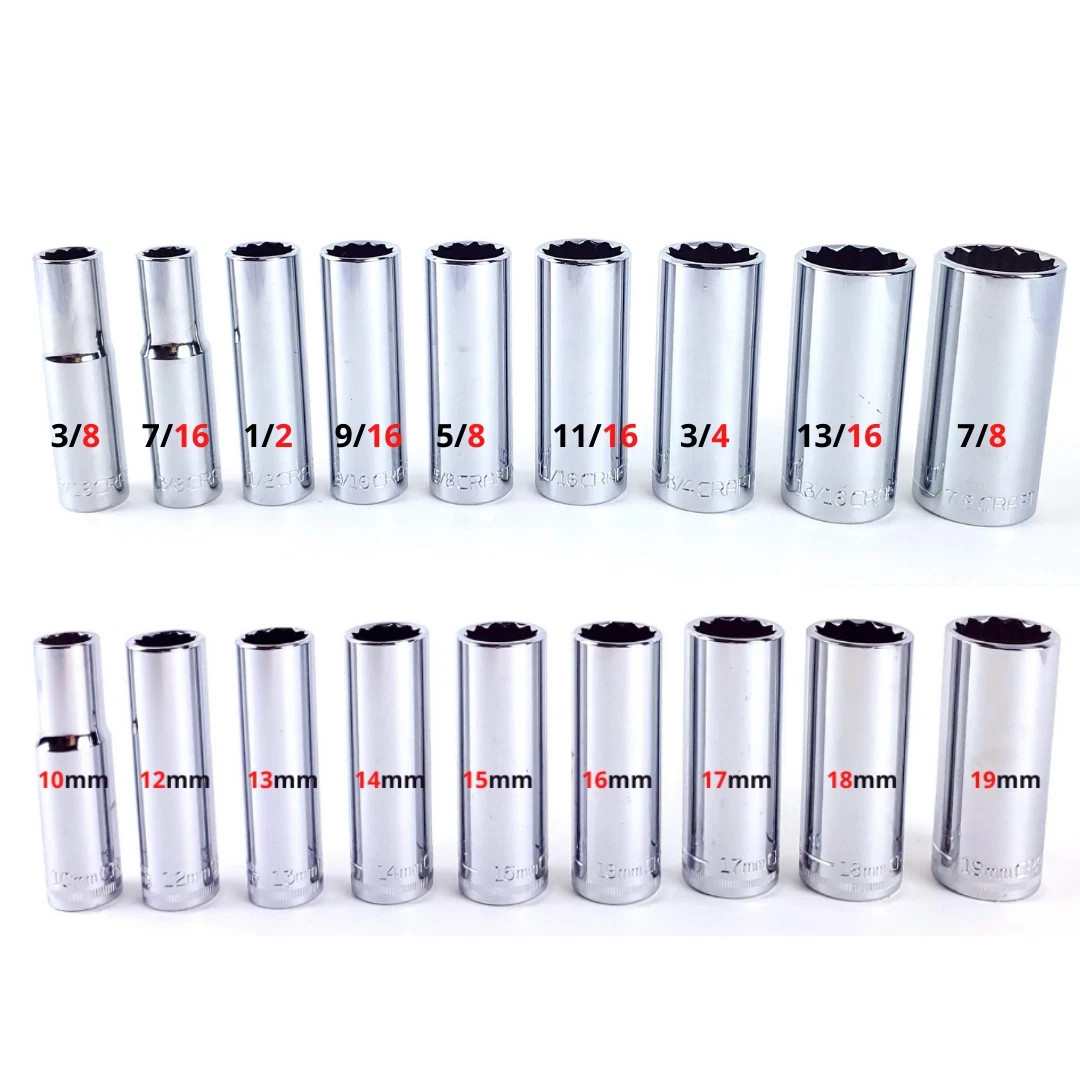 Craftsman 18 Piece 3/8 Inch Drive 12 Point Standard SAE & Metric Deep Socket Set