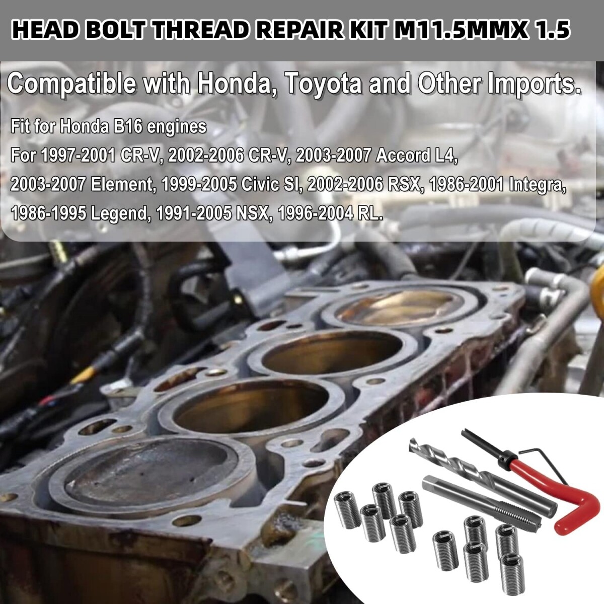 1420 Engine Cylinder Head Bolt Repair Tool Kit M11.5mm x 1.5 For Toyota Honda