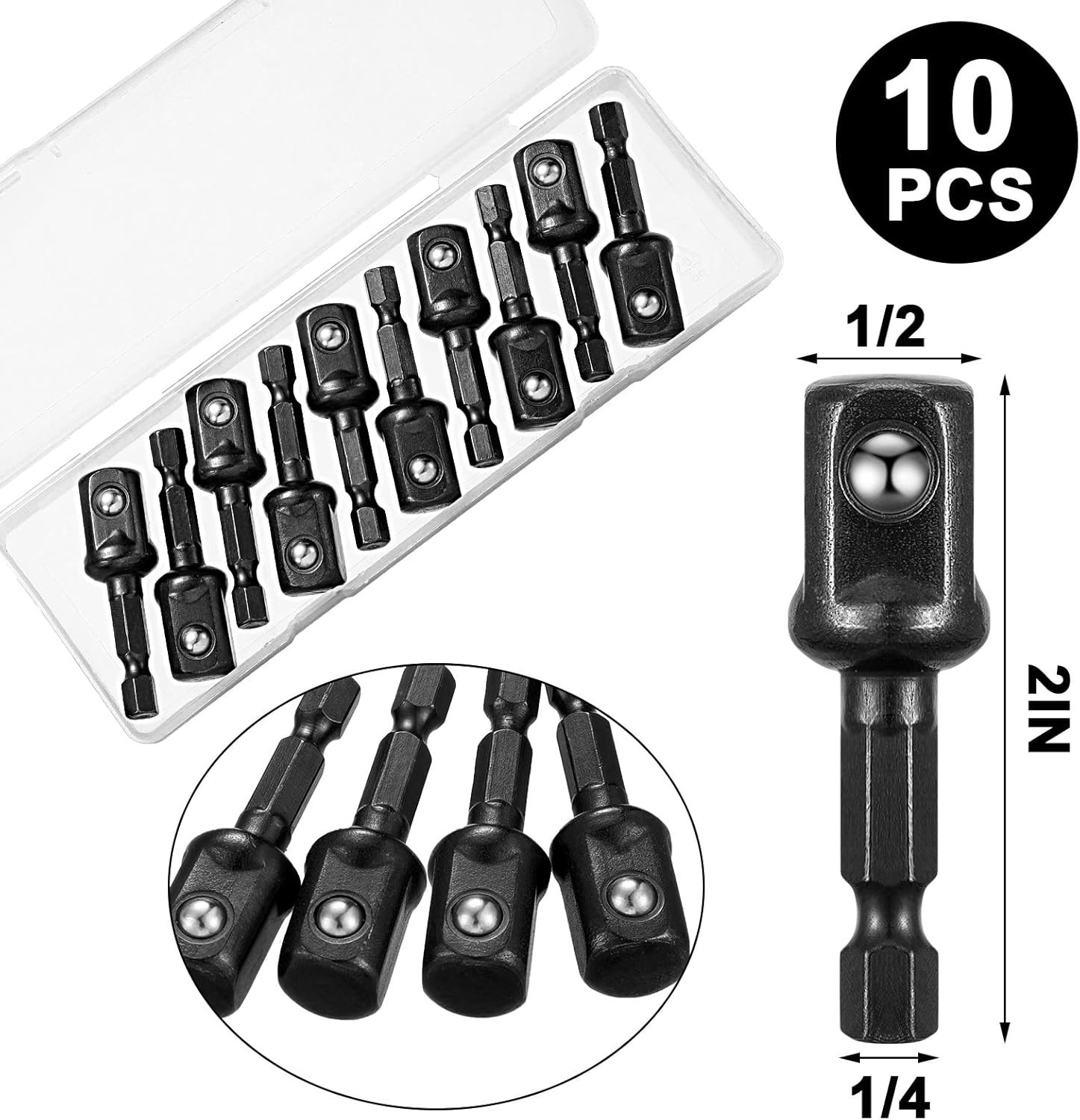Square Socket Adapter 1/2 Inch Drive 12 Pieces High Speed Steel